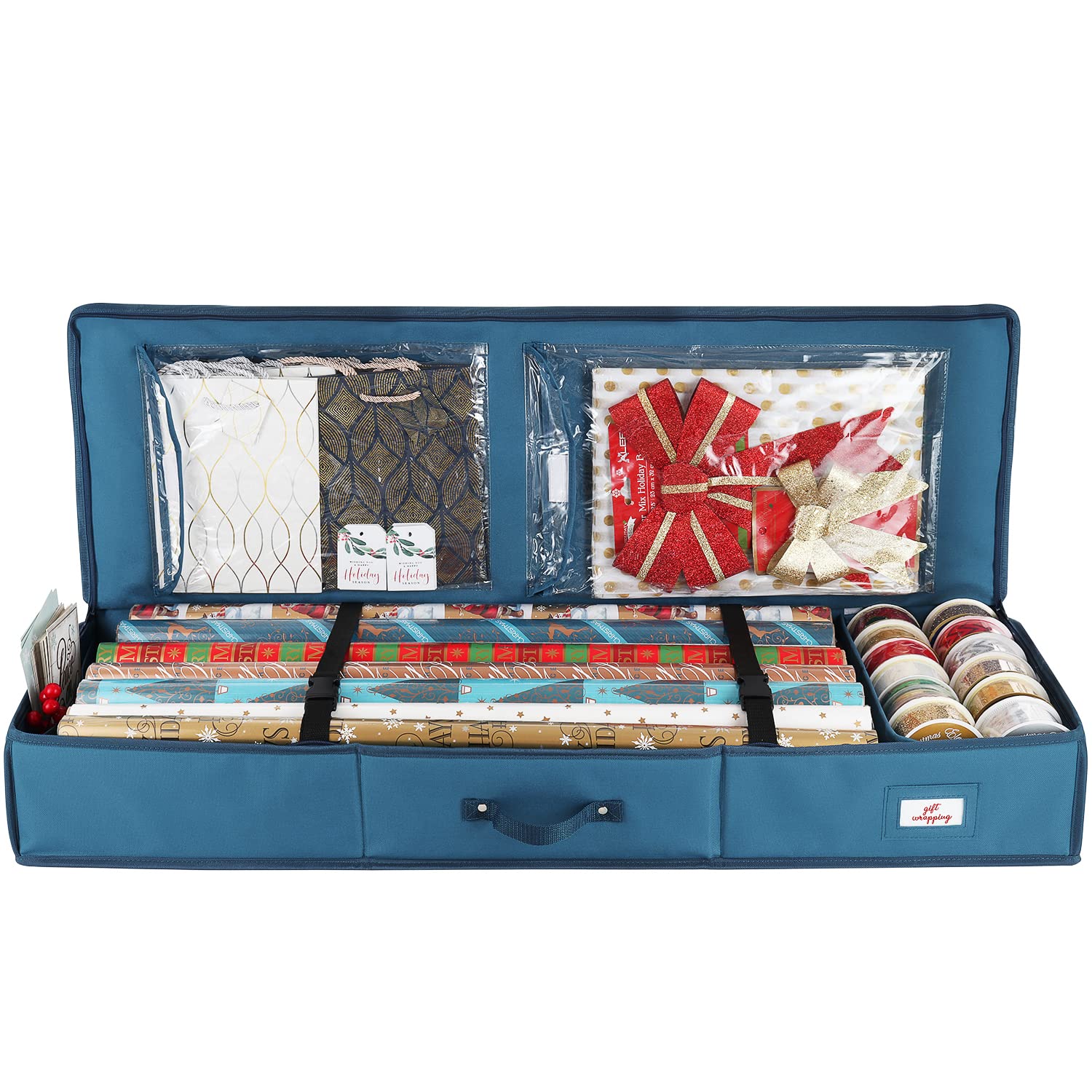 Wrapping Paper Organizer Storage Containers with Pockets - Perfect for Rolls, Ribbons & Bows - Ideal for Holiday Gift Wrapping & Craft Organization