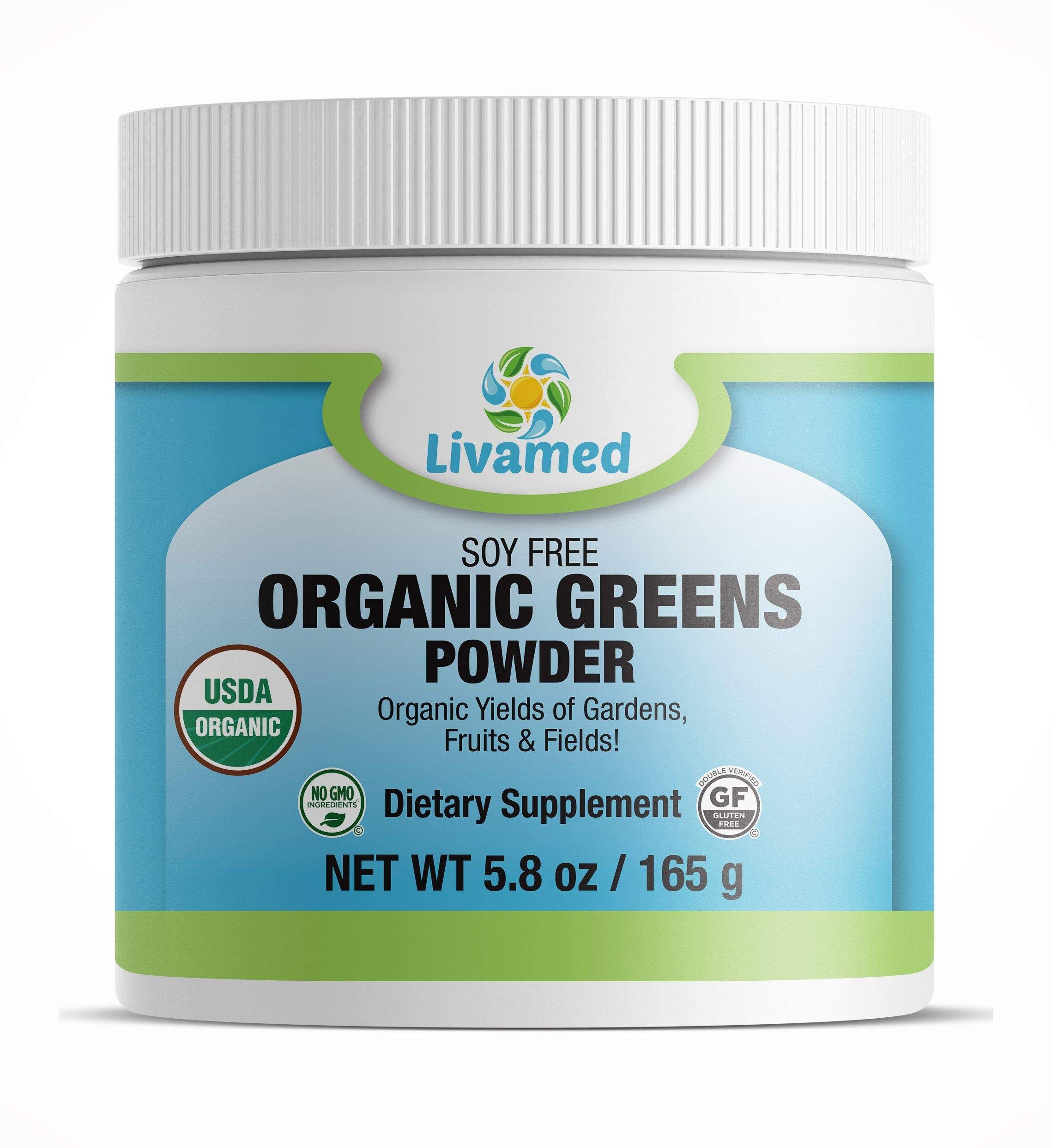Organic Greens Powder - Soy Free, 5.8 oz | Superfood Supplement for Smoothies, Juices & Daily Wellness Boost