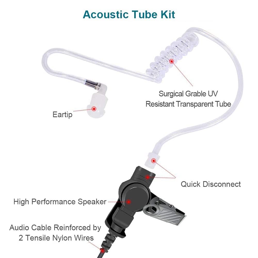 Rheoss Two-Way Radio Headset with Microphone - Compatible with APX6000, APX4000, APX7000 - Clear Acoustic Tube Earpiece for Police, Security & Emergency Communication