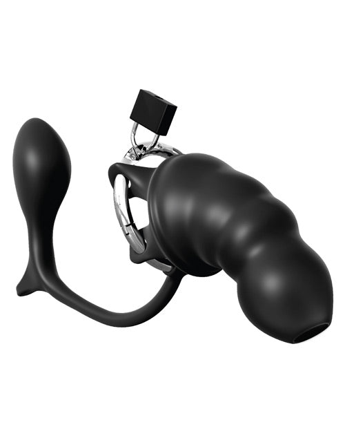 Anal Fantasy Elite Silicone Butt Plug with Chastity Cage - Black | Comfortable & Secure Adult Toy for BDSM, Couples Play & Solo Pleasure
