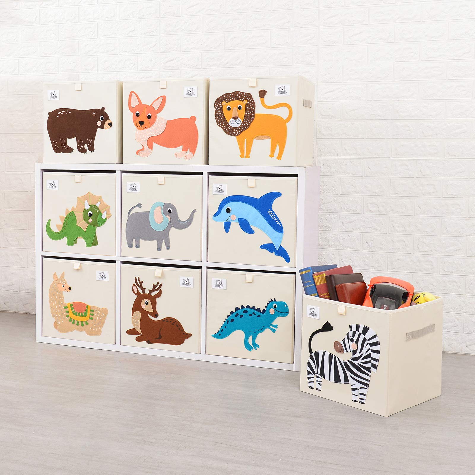 Foldable Fabric Animal Cube Storage Bin - Deer Pattern Toy Organizer Box for Kids Nursery & Playroom (13 Inch) - Perfect for Storing Toys, Books & Baby Essentials