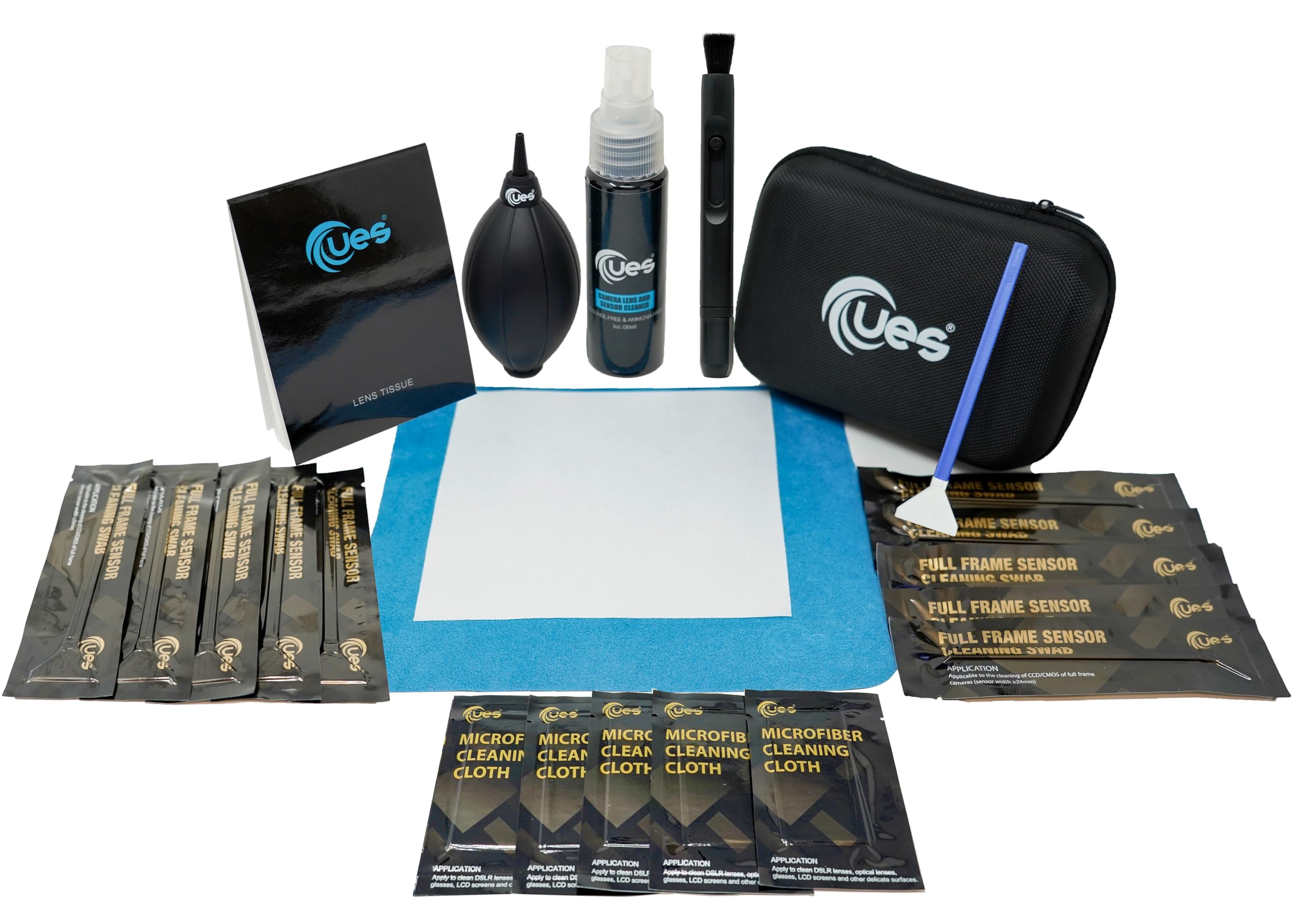 UES 21-in-1 Professional Camera Cleaning Kit - 10 Full-Frame Sensor Swabs, 5 Microfiber Lens Cloths, Air Blower, Lens Pen, Liquid Cleaner & More for DSLR, Mirrorless & Digital Cameras - Perfect for Travel, Studio & Outdoor Photography