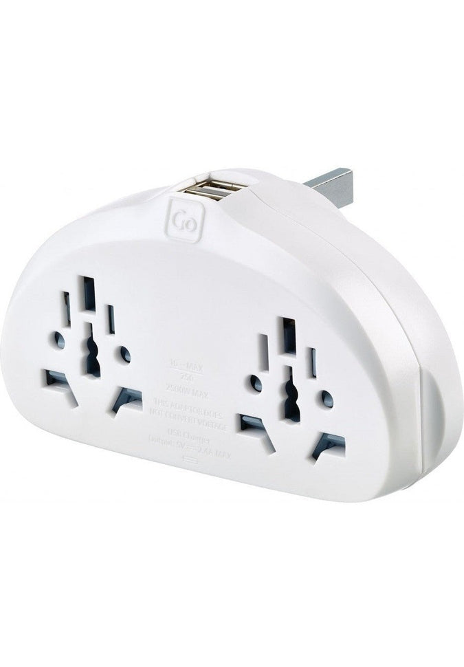 Go Travel World UK Duo Adapter with Dual USB Ports - Universal Travel Plug for UK, Europe & Asia - Perfect for Charging Phones, Laptops & Devices While Traveling