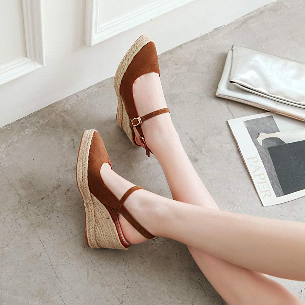 Mioke Women's Espadrille Wedge Sandals - Pointed Toe Slingback Strap Chunky Heel Dress Shoes for Summer Weddings, Beach Vacations & Date Nights