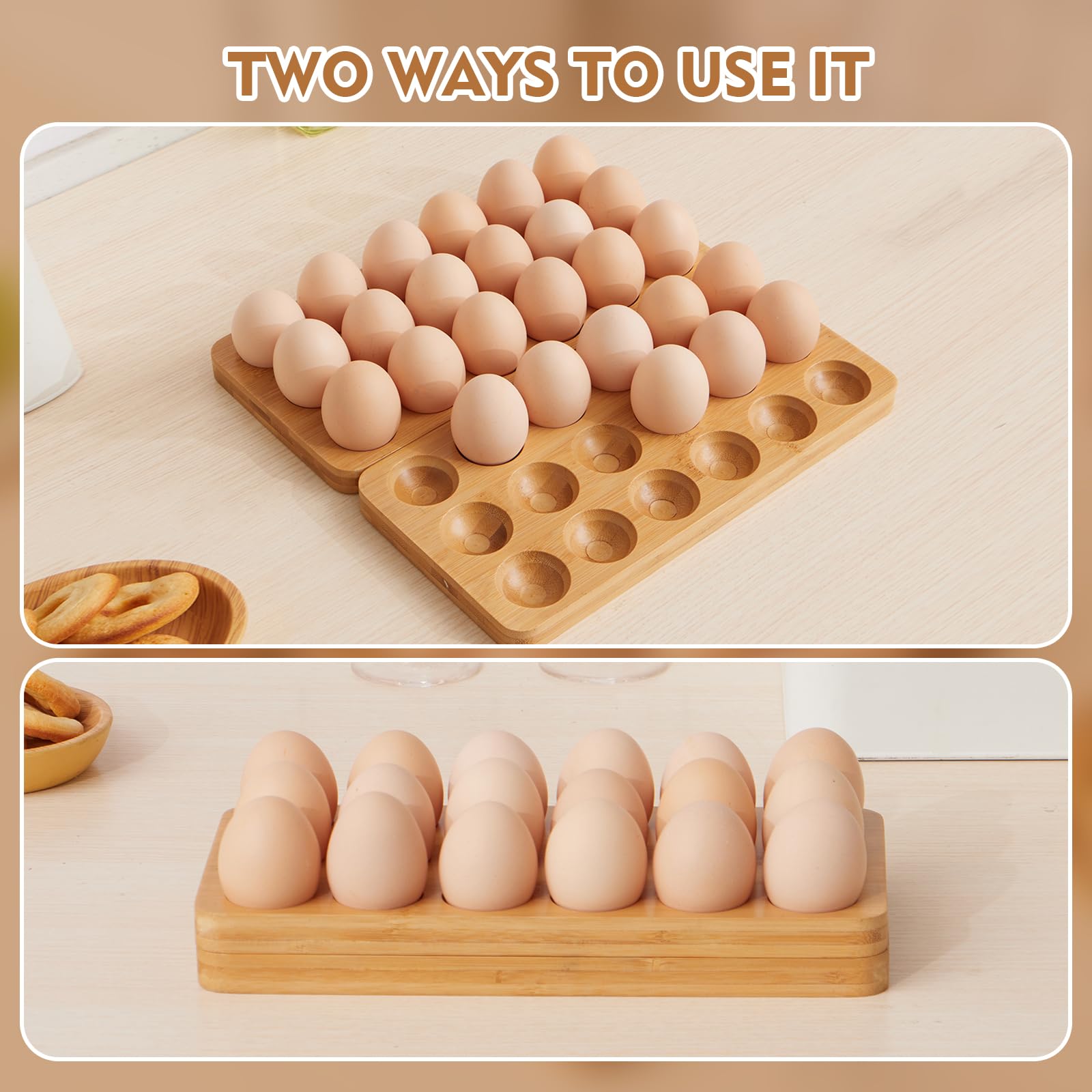 Foldable Wooden Egg Basket Holder - Holds 36 Eggs, Space-Saving Countertop Storage for Fresh Eggs - Perfect for Chicken Owners, Parents with Kids & Kitchen Organization - Ideal for Farmhouse, Breakfast Display & Small Kitchen Spaces