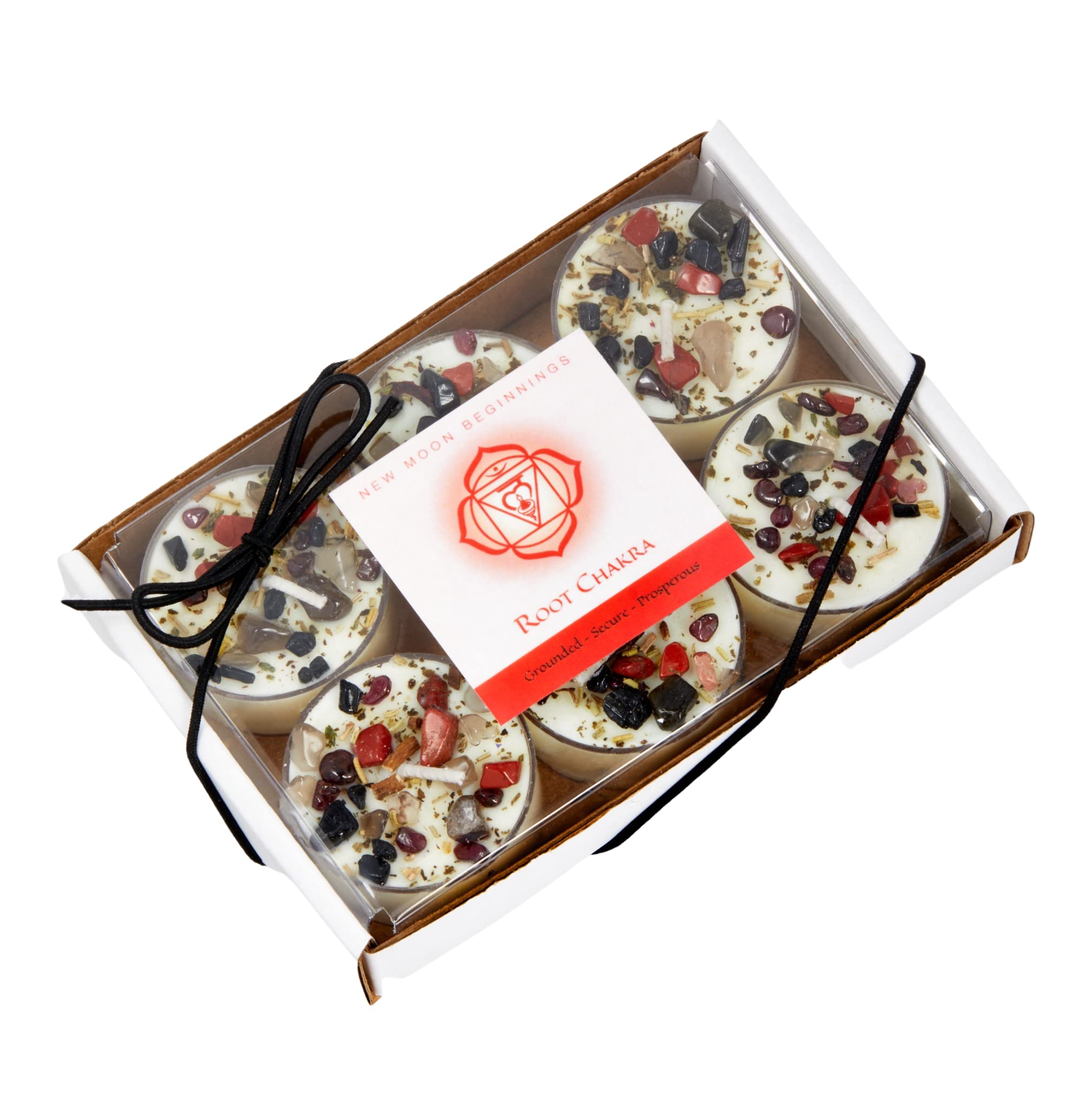 Root Chakra Candle by New Moon Beginnings - Healing Chakra Candles with Crystals & Herbs | Aromatherapy Soy Wax Candle for Grounding, Meditation & Spiritual Balance