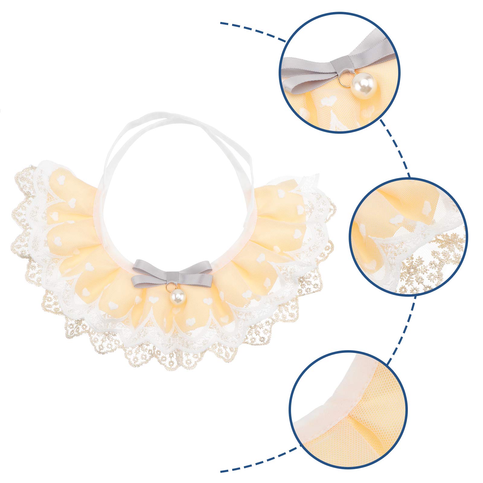 iplusmile 1pc Pet Lace Scarf Dog Cat Collar with Bell - Adjustable Kitten Bandana, Pearl Necklace for Puppy Wedding Costume & Christmas Apparel - Perfect for Pet Parties, Photo Shoots & Holiday Dress Up