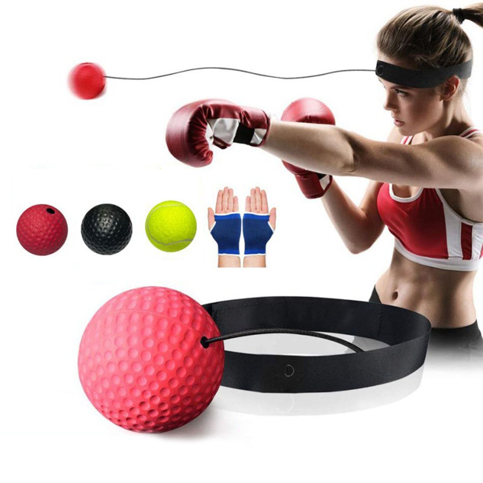 Boxing Reflex Balls Set of 5 - Sports Reaction Training Balls with Adjustable Headband, 3 Box Balls & Gloves - Improve Speed, Hand-Eye Coordination for Men & Kids - Perfect for Boxing Training, Fitness Workouts, and Reaction Speed Drills at Home or Gym