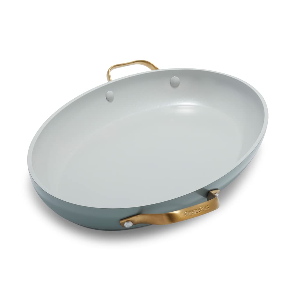 GreenPan Padova Hard Anodized Healthy Ceramic Nonstick Oval Fish Roaster - Smokey Blue | Non-Toxic Cookware for Baking, Roasting & Serving | Perfect for Oven, Stovetop & Dinner Parties
