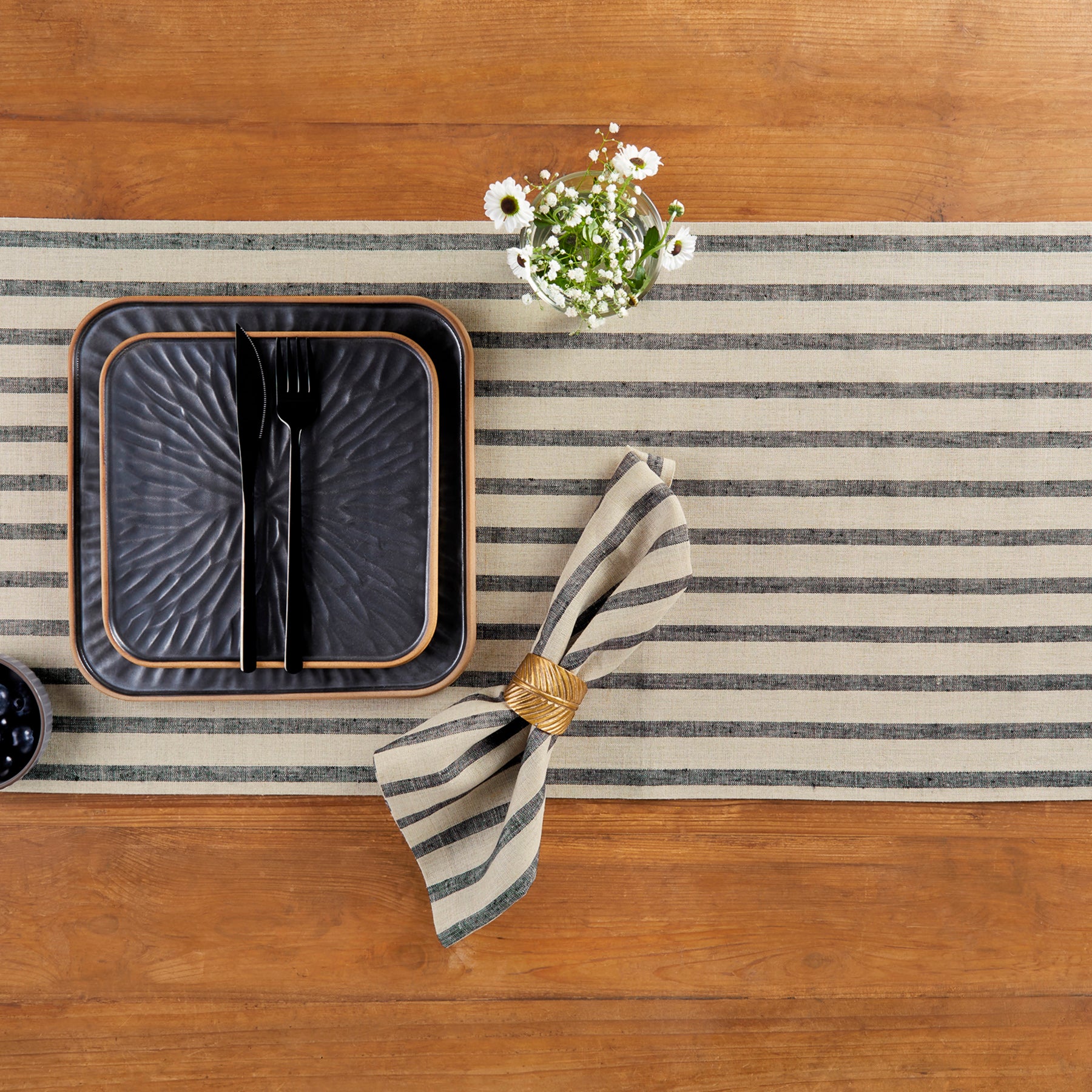 Madison Stripe Table Runner - Elegant Cotton Linen Dining Table Decor for Wedding, Party & Holiday Decorations