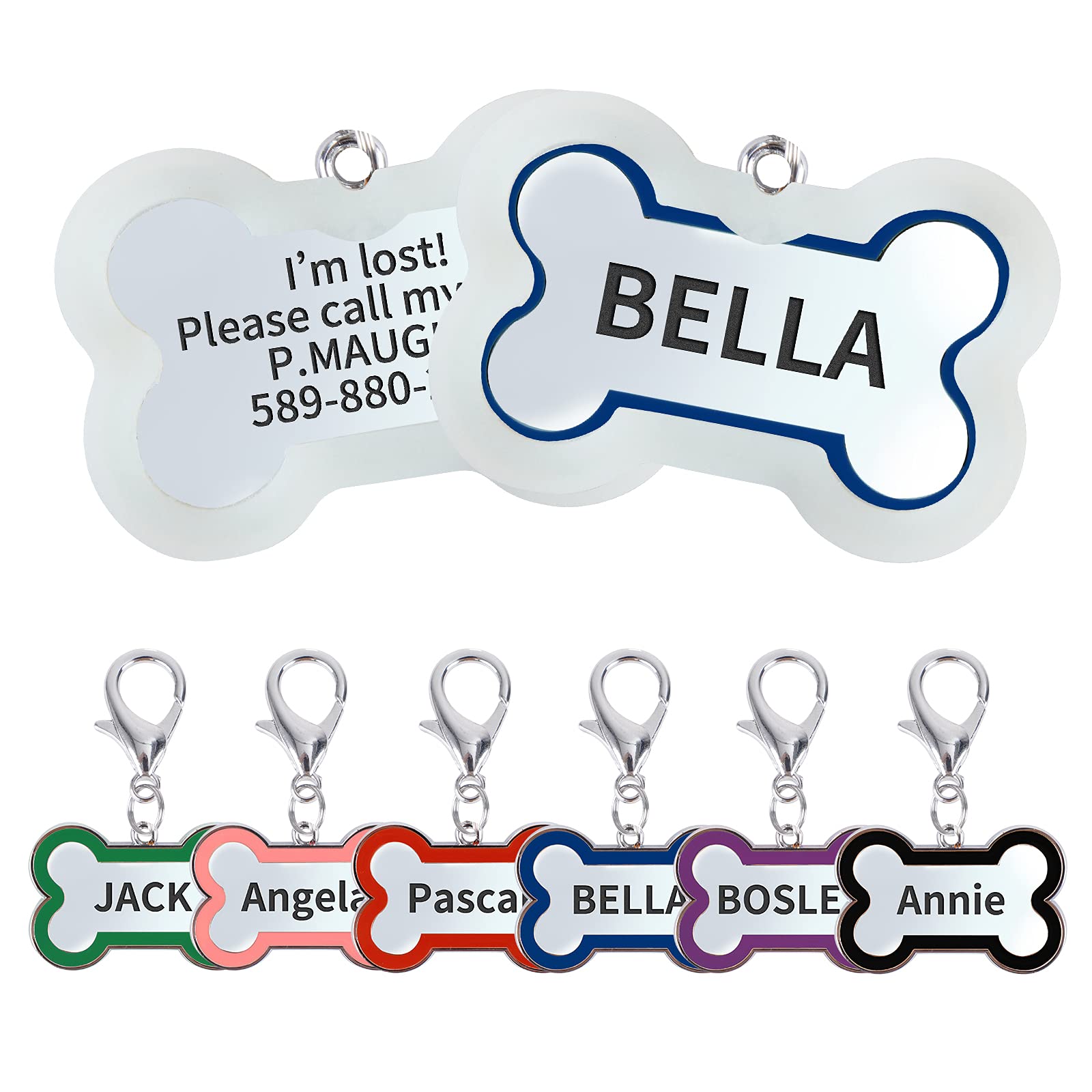 Custom Engraved Stainless Steel Pet ID Tags - Personalized Dog & Cat Name Tags with Glow in The Dark Feature - 2 Pack Royal Blue Large Size - Perfect for Nighttime Safety & Pet Identification
