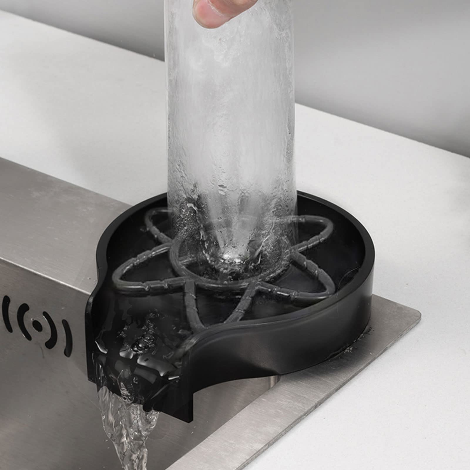High Pressure Glass Rinser for Kitchen Sink - Automatic Bottle & Cup Washer with Quick Rinse Function - Perfect for Baby Bottles, Wine Glasses and Kitchen Utensils - Black Faucet Accessory (One Size) - Ideal for Busy Parents & Home Bars