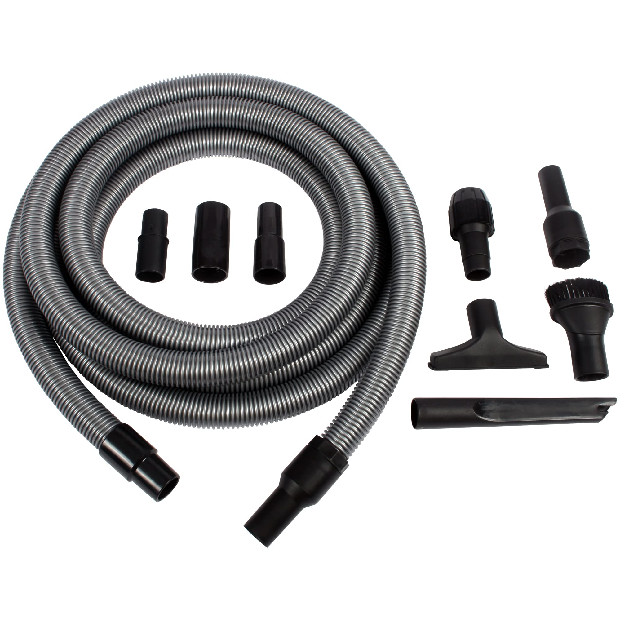 Cen-Tec Systems 20 Ft. Vacuum Extension Hose Kit with Accessories for Upright & Canister Vacuums - Black | Ideal for Home Cleaning, Car Detailing & Hard-to-Reach Areas