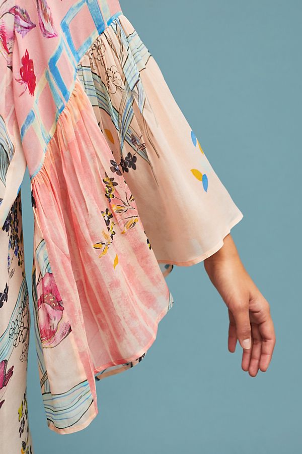 Elegant Floral Print Kimono with Ruffle Sleeves - Boho Chic Cover Up for Beach, Pool, or Summer Outfits