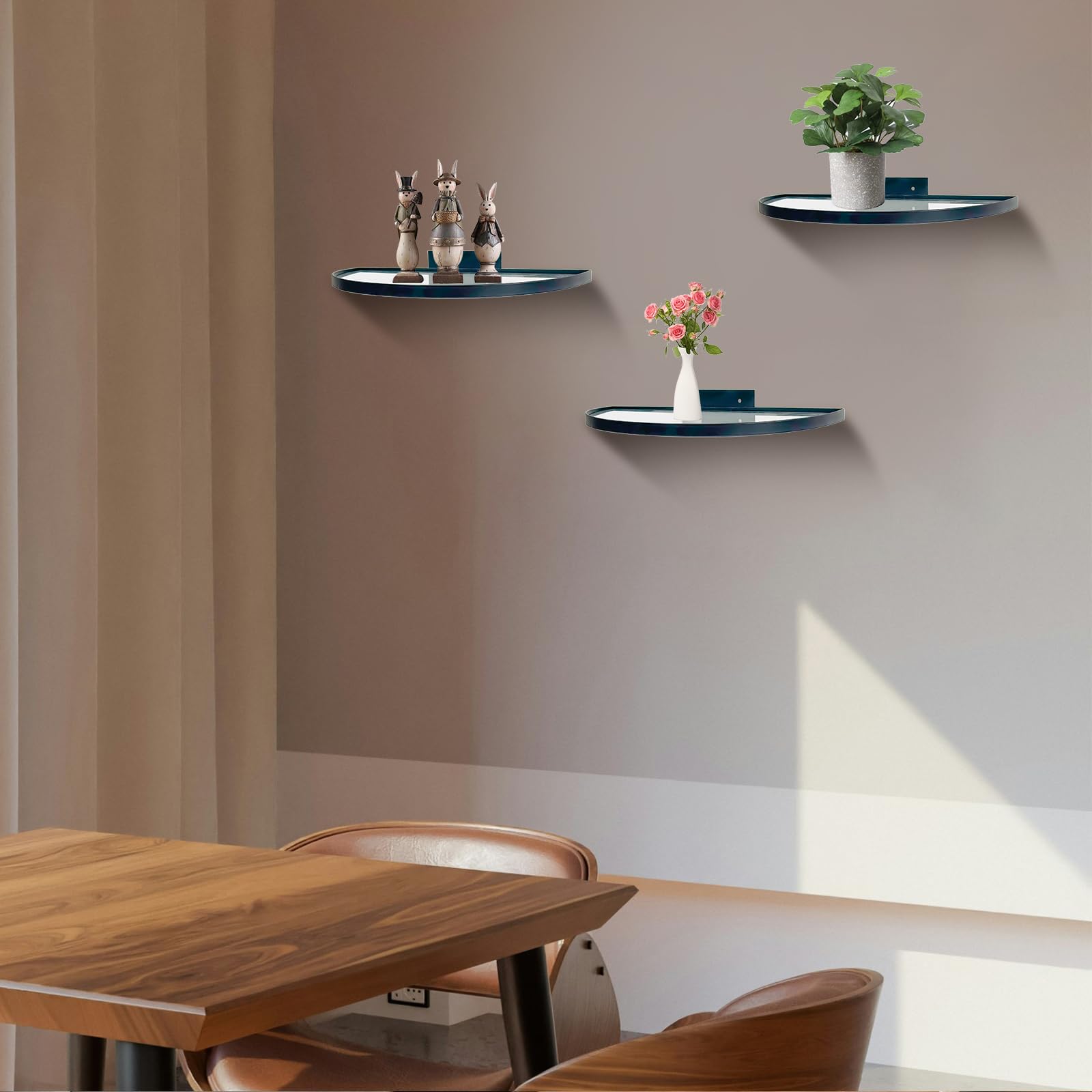 Cityelf Floating Shelves Set of 3 - Modern Wall Mounted Shelves with Iron Frame & Tempered Glass for Home Decor - Perfect for Living Room, Bedroom & Office Display (Black)