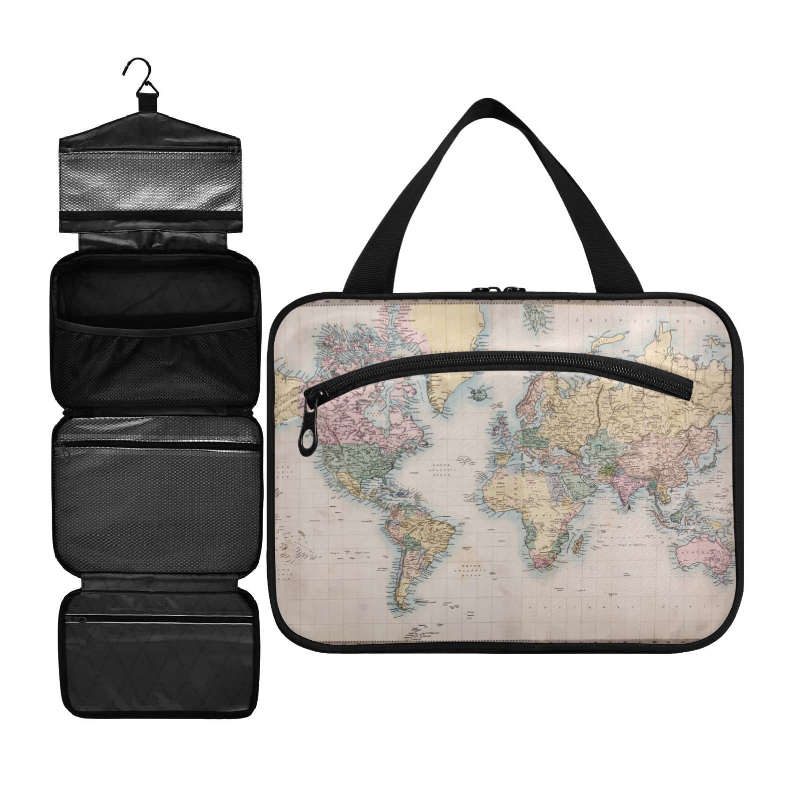 ZZKKO Travel Toiletry Bag for Women - Hanging Hook Cosmetic Organizer, Multicolor - Perfect for Makeup & Accessories on the Go