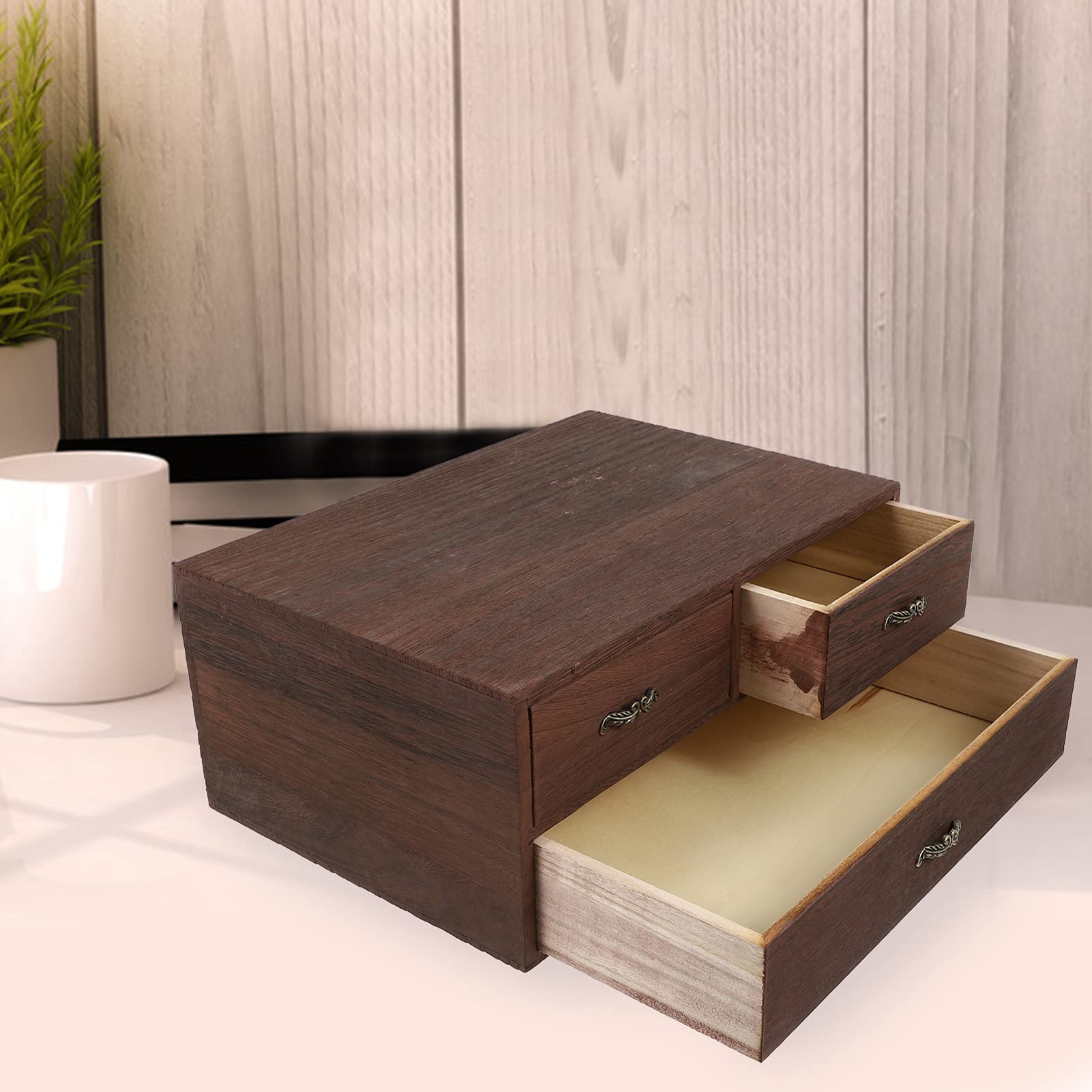 Veemoon Wooden Desktop Organizer with Drawers - High Capacity Storage Cabinet for Office, Desk, Cosmetics, Pens & Phone Stand | Compact Wooden Drawer Box for Home & Workspace Organization