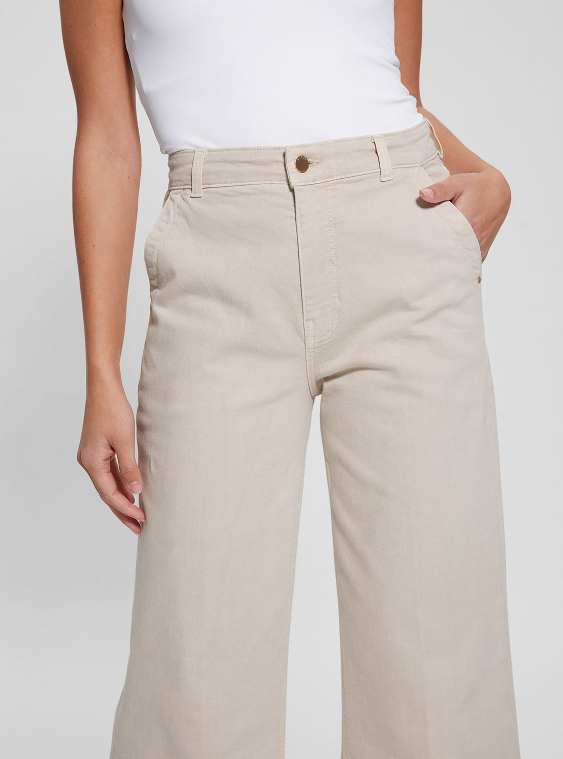 Beige Darma Wide Leg Pants for Women - High Waisted Linen Trousers with Pockets | Comfortable Lounge Pants for Yoga, Office & Casual Wear