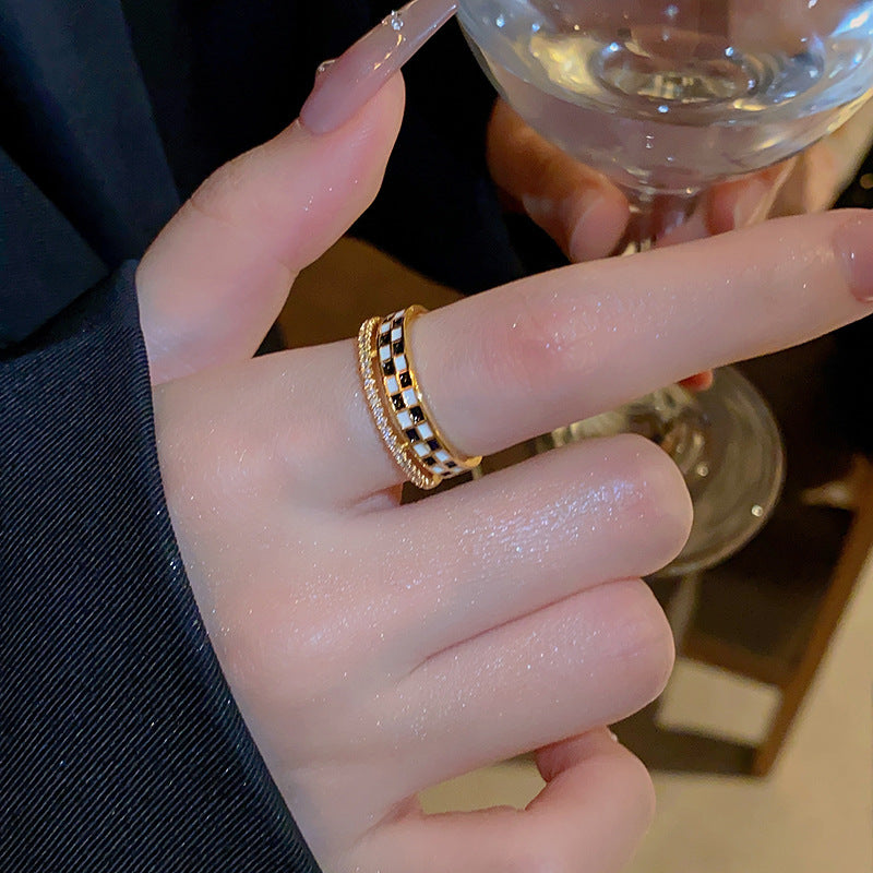 Checkerboard Eternity Layer Band Rings for Women - Stackable Geometric Wedding Rings | HR661 | Perfect for Stacking, Anniversary Gifts & Everyday Fashion Jewelry