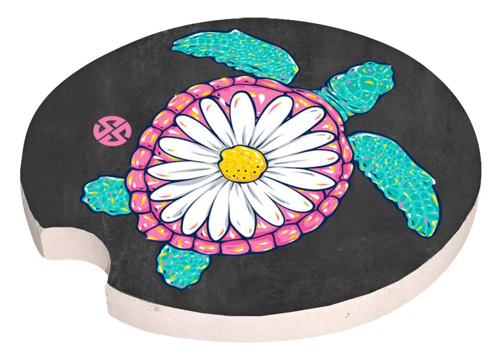 Simply Southern Turtle Graphic Ceramic Car Coaster - Non-Slip Cup Holder for Coffee & Drinks - Perfect for Vehicles, Office & Home Use