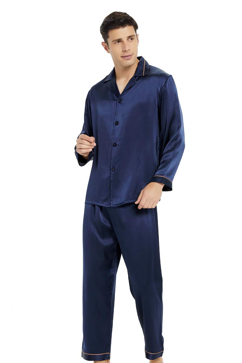 100% Pure Mulberry Silk Men's Luxury Pajama Set - Long Sleeve Sleepwear for Comfort & Relaxation | Perfect for Home Lounging, Spa Nights & Gift Giving