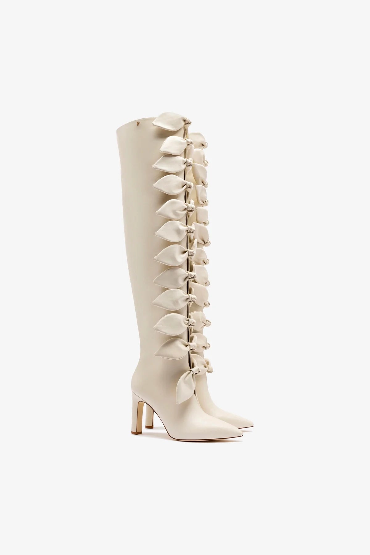 Larroudé x Jonathan Cohen Ivory Leather Tie Boots - Women's Fashion Ankle Boots for Fall & Winter, Perfect for Office, Date Night & Casual Outfits