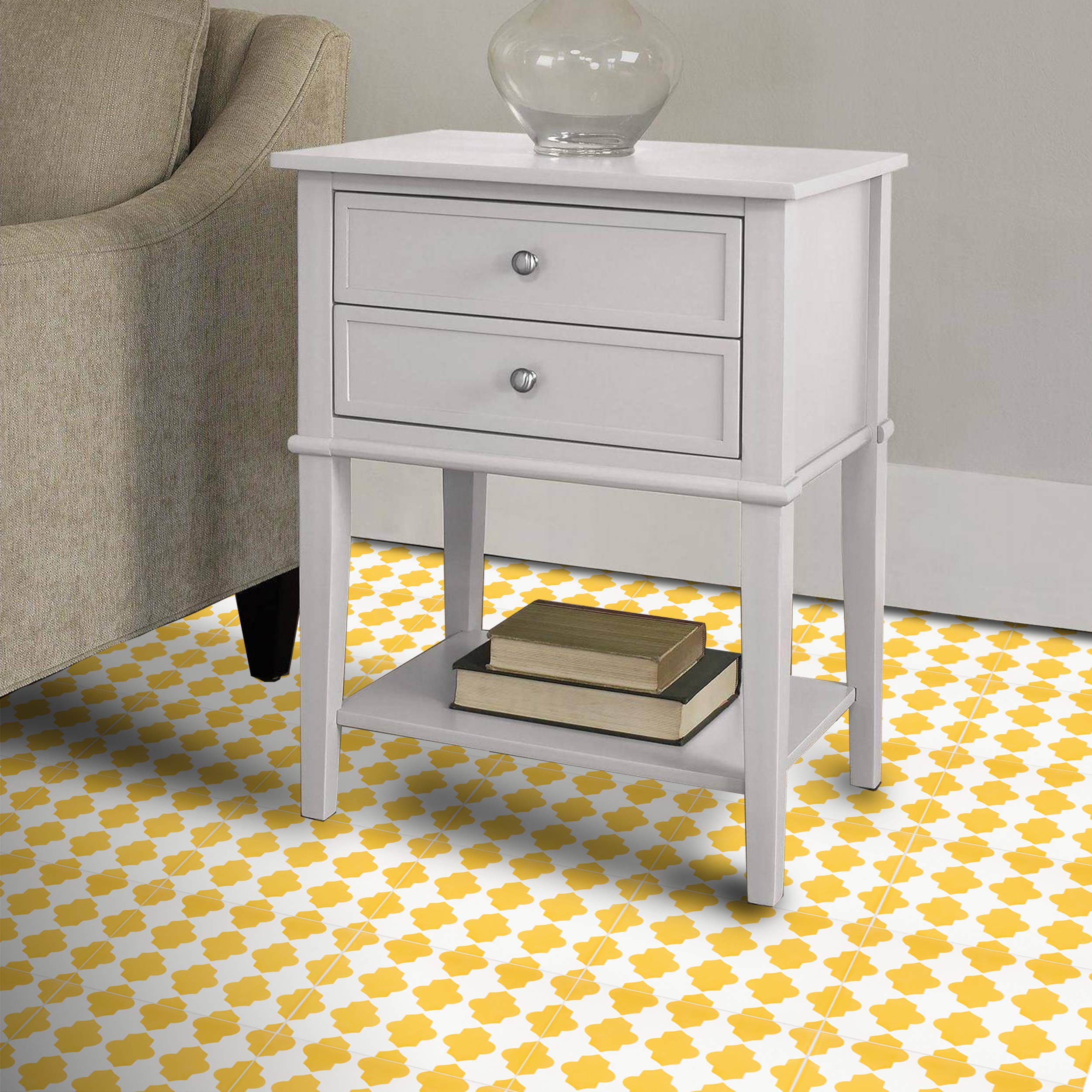 Handmade Moroccan Mosaic Cement Tiles - Pack of 12, Yellow & White Geometric Pattern - Tafrout Design for Kitchen Backsplash, Bathroom Floor, or Outdoor Patio Decor