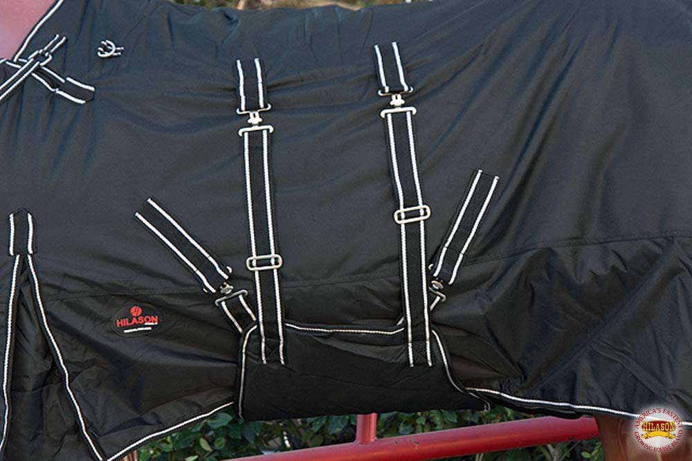 HILASON 1200D Winter Waterproof Horse Blanket with Belly Wrap - 78 Inches, Black | Heavy Duty Polyester Horse Rug for Cold Weather | Ideal for Trail Riding, Stable Use & Outdoor Protection