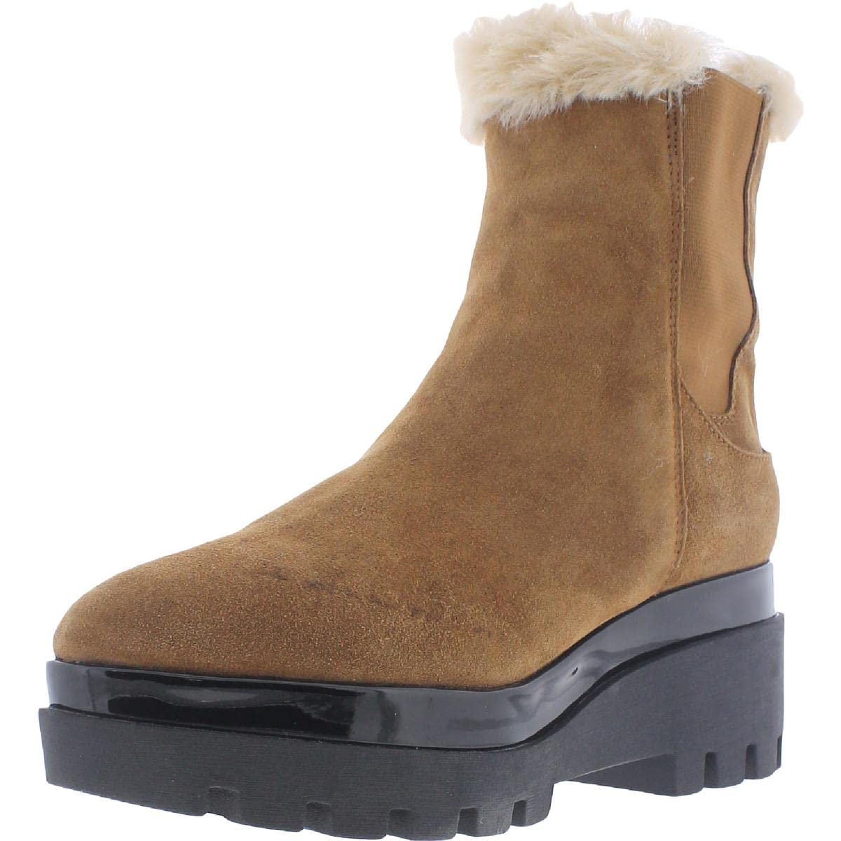 DKNY Women's BAX Suede Faux Fur Chelsea Boots - Waterproof Winter Ankle Booties for Women, Comfortable Slip On Fashion Shoes for Casual Outfits & Cold Weather