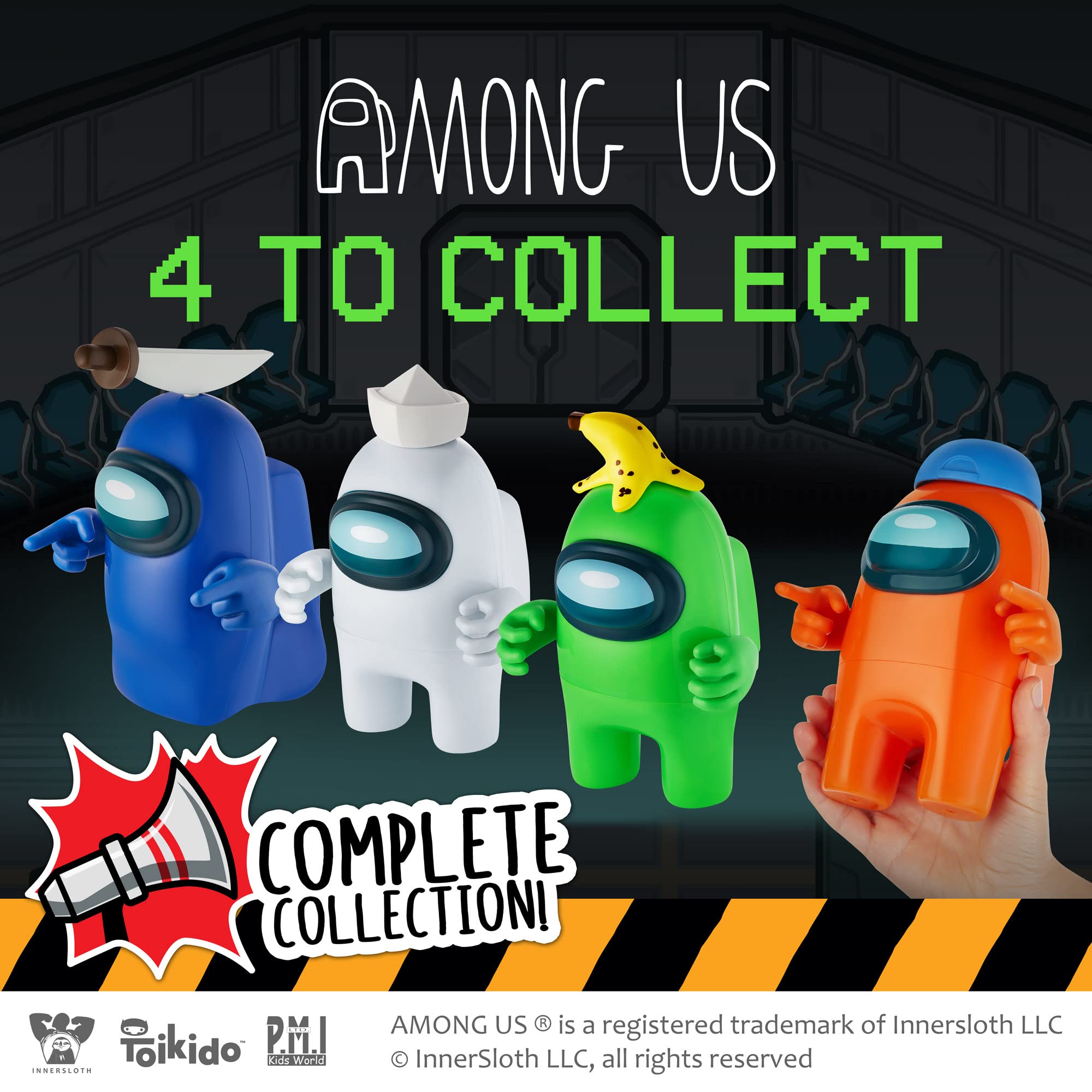 P.M.I. Among Us Action Figures - Set of 2 (Green & Orange) 7-Inch Collectible Crewmates with 6 Accessories (Hats & Hands) | Playable Mini Toys for Kids | Perfect for Birthday Gifts, Game Nights & Among Us Fans Collection