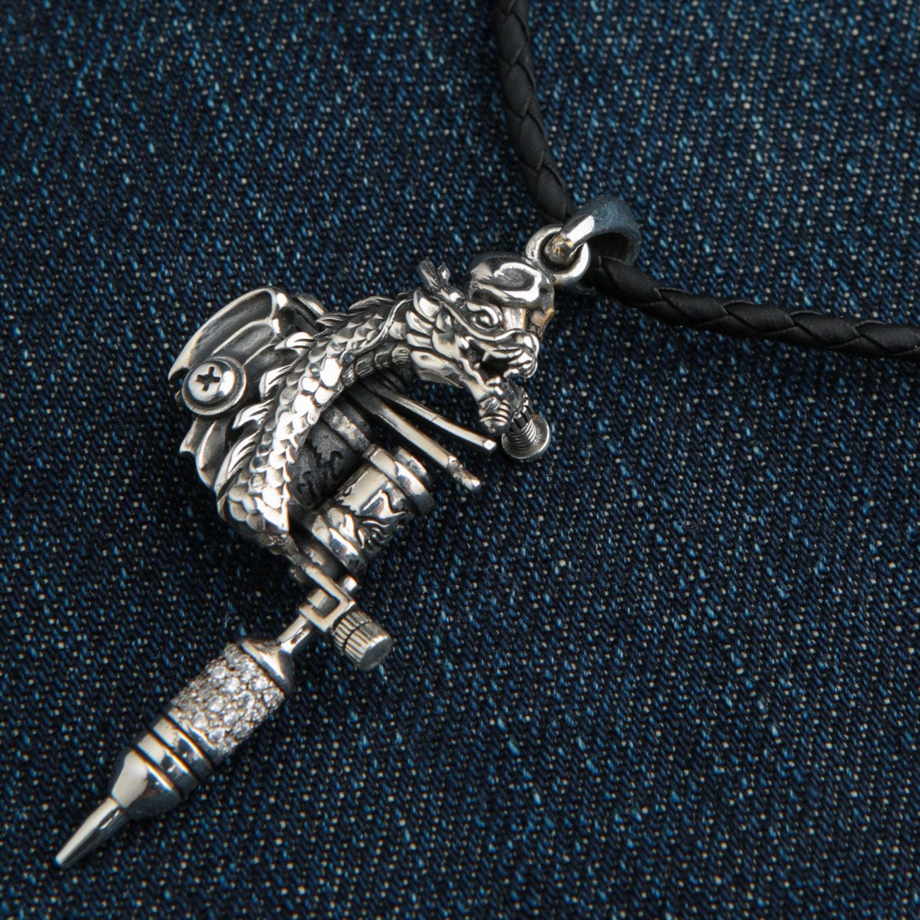 Sterling Silver Dragon Tattoo Machine Gun Pendant for Men - Biker Jewelry & Motorcycle Accessories - Perfect for Biker Gangs, Tattoo Lovers and Motorcycle Enthusiasts