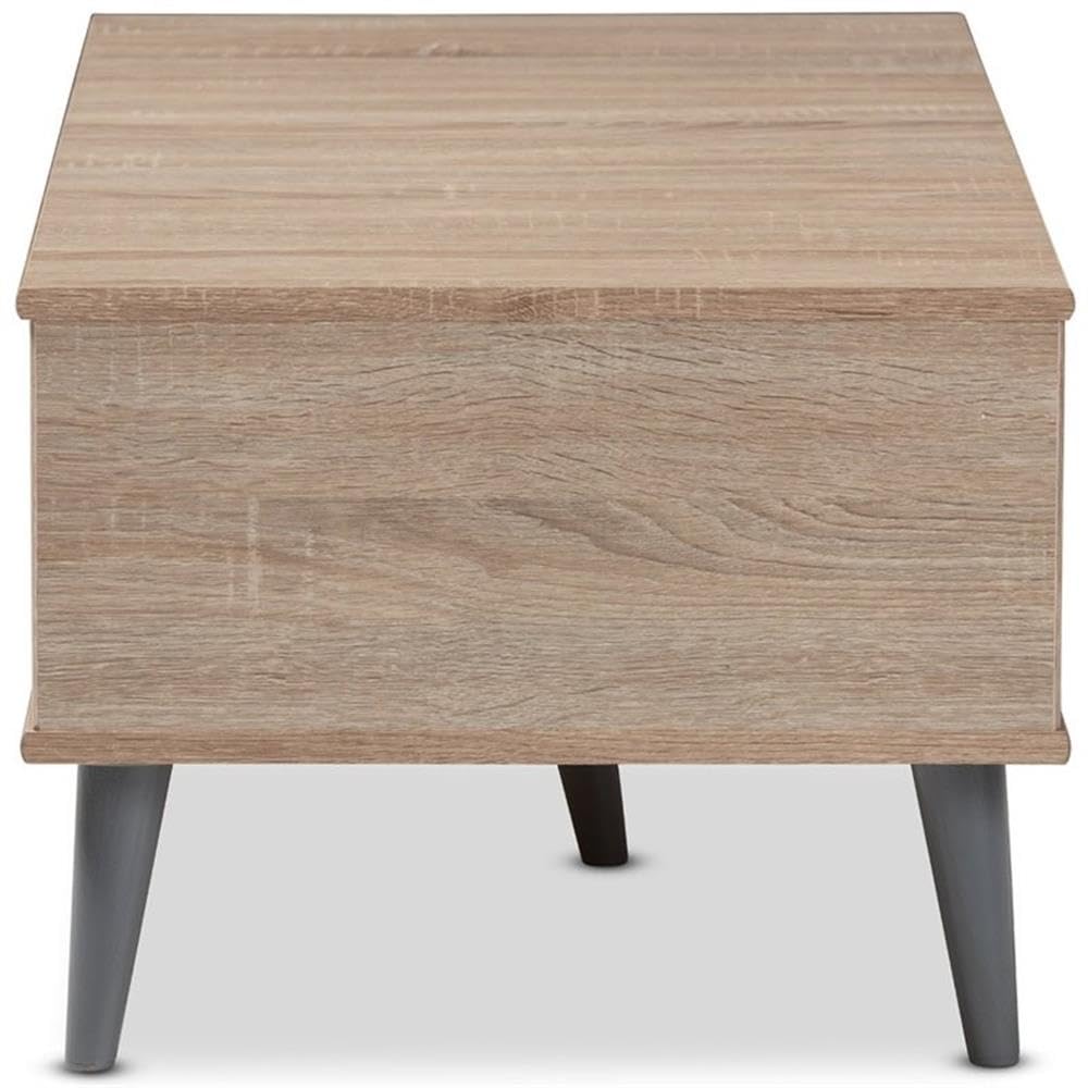 BOWERY HILL Solid Oak Wood Coffee Table with Light Grey Finish - Modern Living Room Furniture for Small Spaces & Home Decor