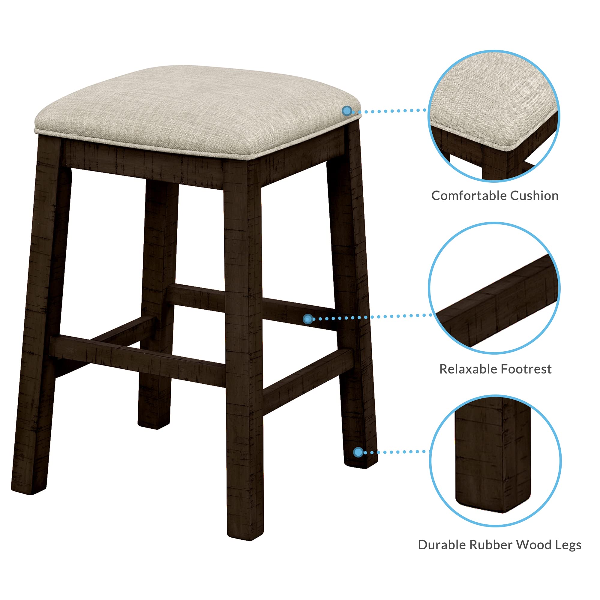 4-Piece Counter Height Dining Table Set with USB Socket & Fabric Padded Stools - Rustic Brown Bar Height Table for Kitchen, Breakfast Nook, Home Office or Small Space Dining - Perfect for Eating, Working & Studying
