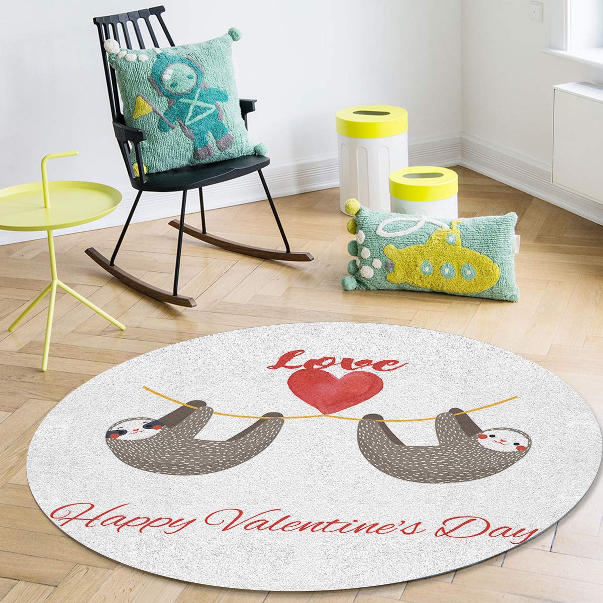 5ft Large Round Non-Slip Washable Area Rug - Cartoon Heart Design for Bedroom, Living Room & Kids Room | Valentine's Day Decor, Indoor Floor Mat & Photo Backdrop