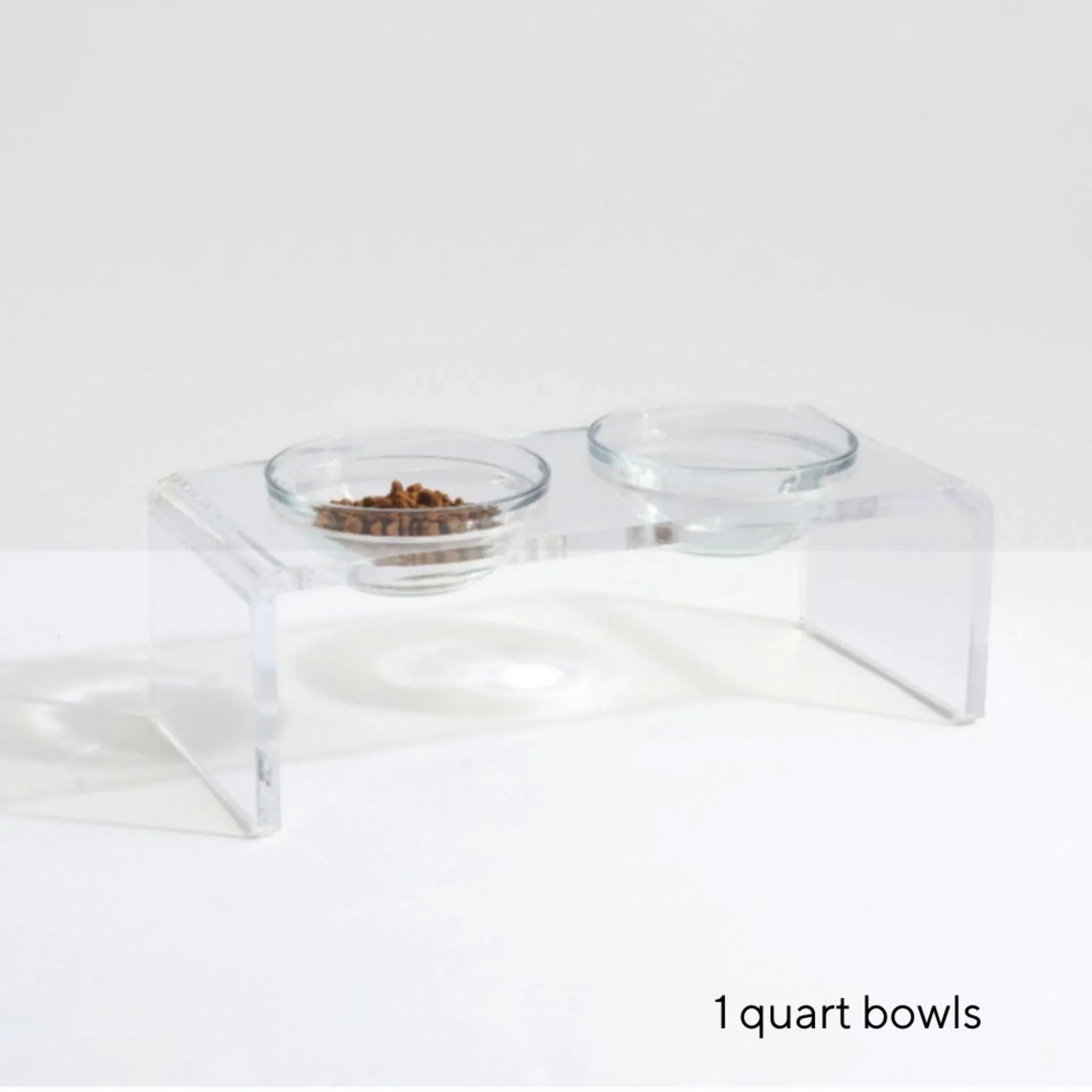 Clear Double Dog Bowl Feeder with 1 Quart Glass Bowls - Non-Slip Stainless Steel Stand for Large & Small Dogs - Perfect for Kitchen, Dining Room, or Outdoor Use