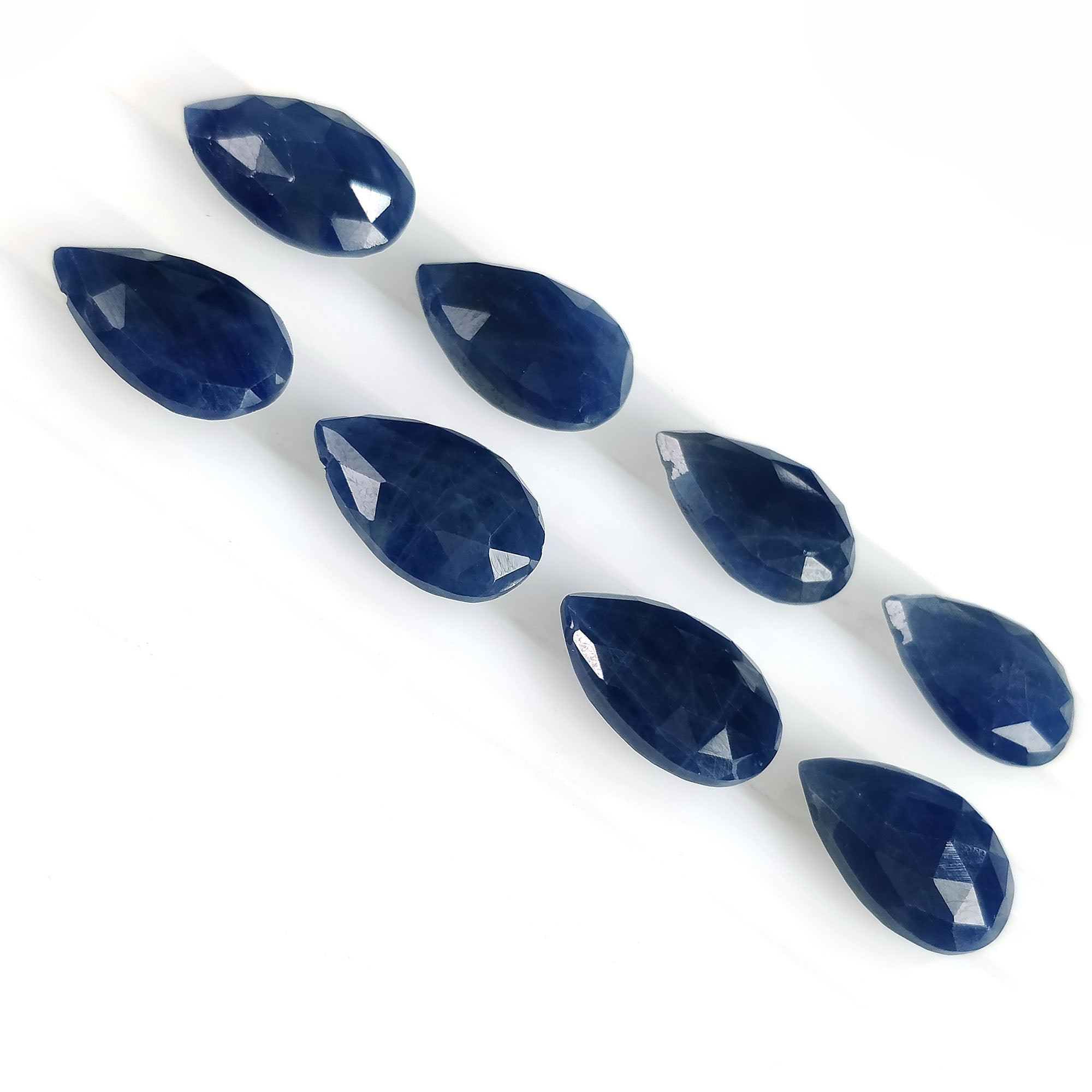 44.70cts Natural Untreated Blue Sapphire Gemstone - Pear Shape Briolette, Checker Cut, Side Drilled (14x9mm, 8pcs) - September Birthstone for Jewelry Making - Perfect for Necklaces, Earrings & DIY Craft Projects (With Video)