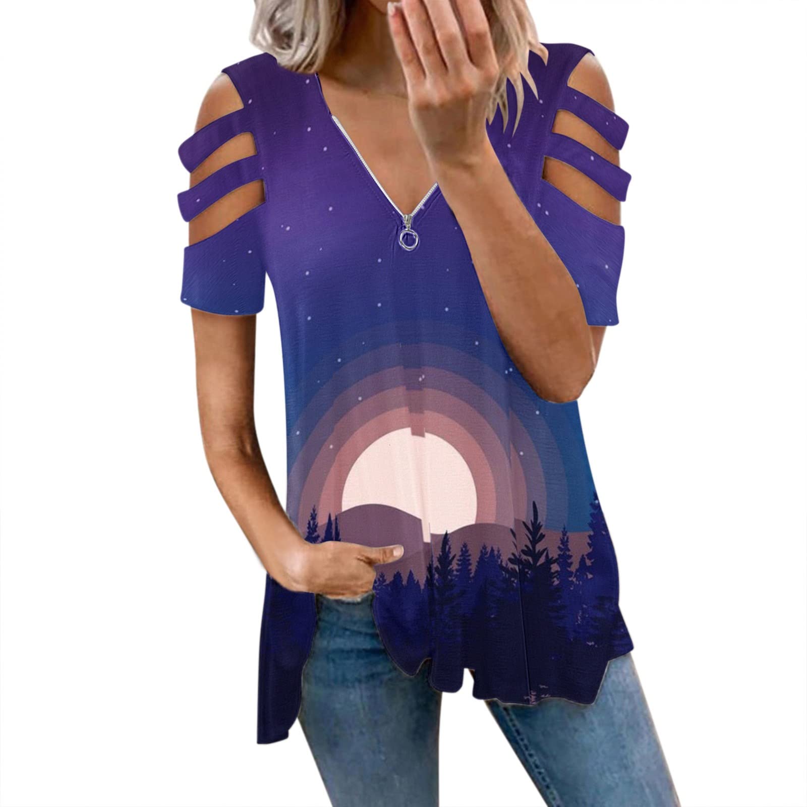 Women's Fashion Casual Crewneck T-Shirts - Short Sleeve Drop Shoulder Blouse for Work & Everyday Wear | Comfortable & Stylish Women's Tops