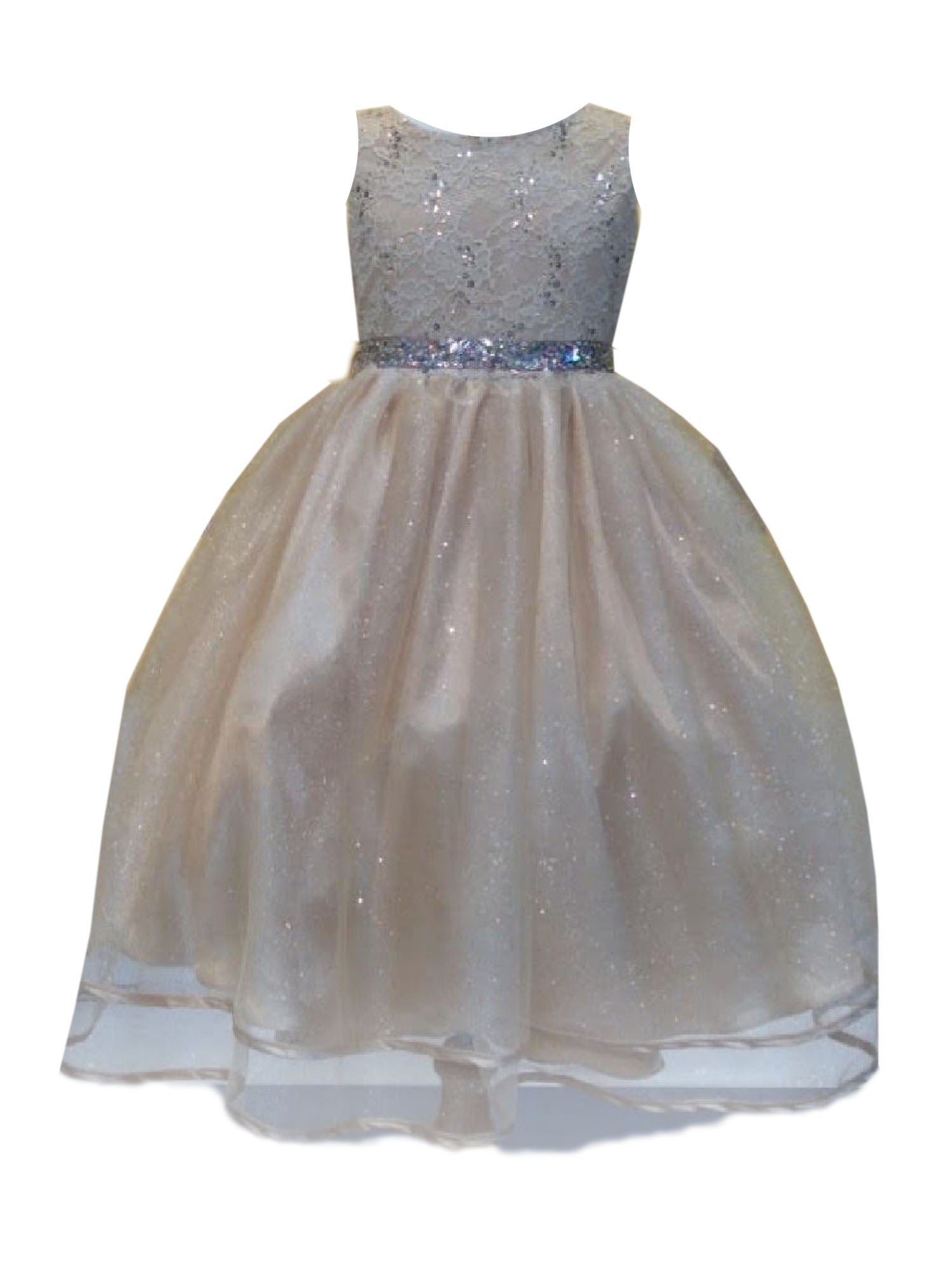 Sparkling Champagne Lace Sequin Belt Glitter Tulle Junior Bridesmaid Dress for Big Girls Size 8-16 | Perfect for Weddings, Prom, Quinceañera & Special Occasions