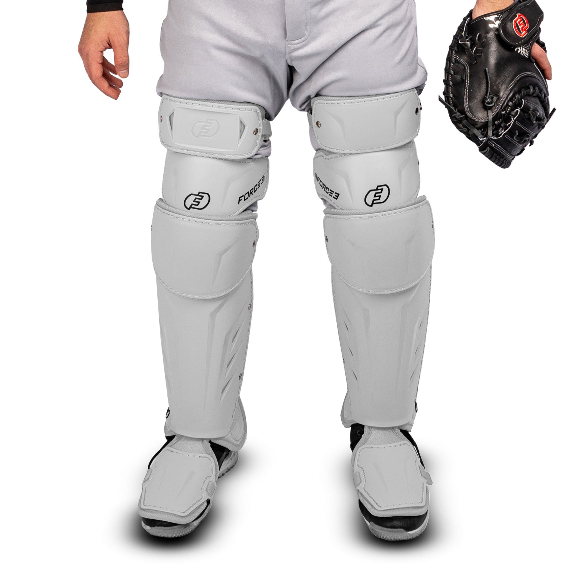FORCE3 XS3® PRO ELITE Baseball Catcher Leg Guards - Adult Size | Lightweight Protective Gear for PitchCom® System | Perfect for MLB, College & Youth Games
