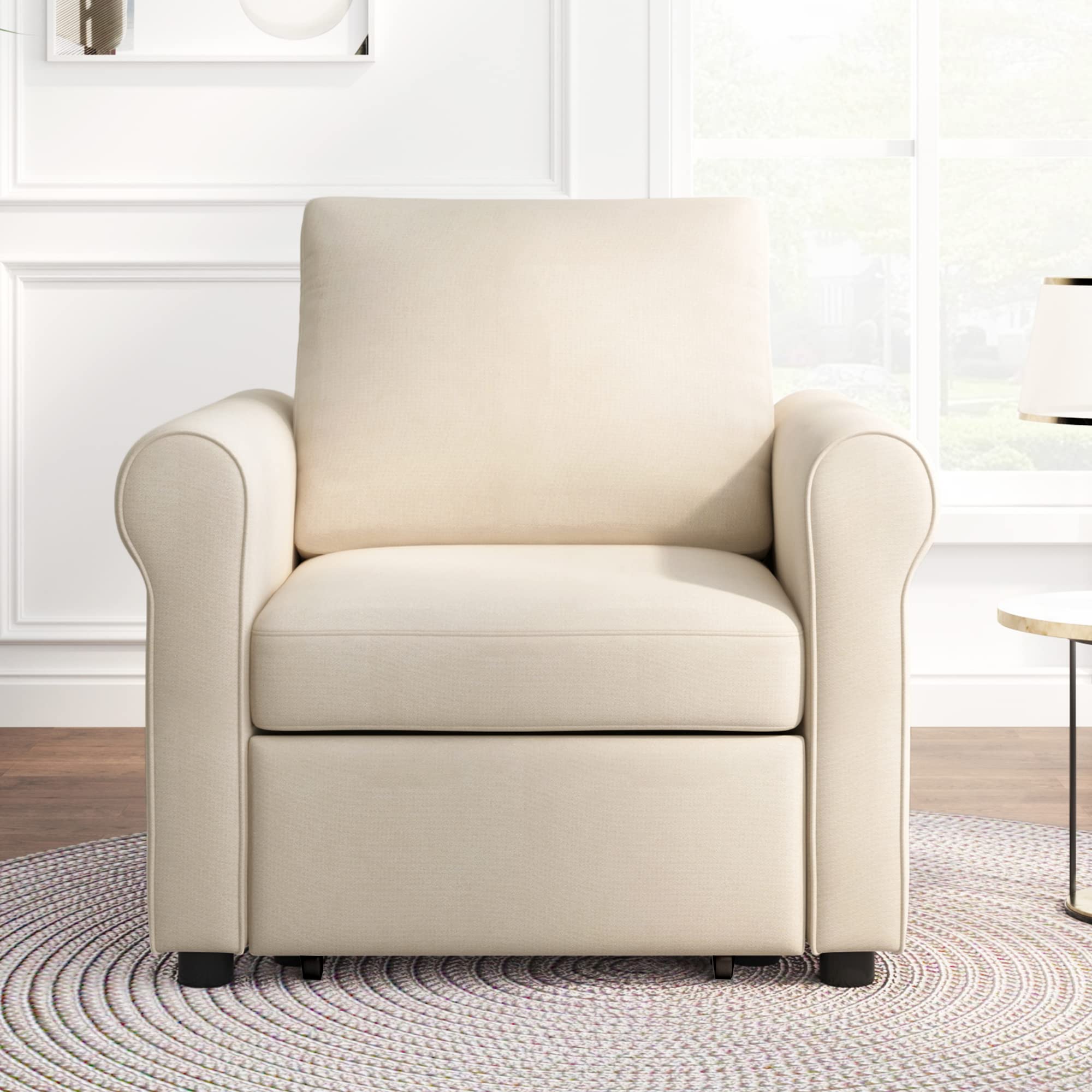 3-in-1 Convertible Sofa Bed Sleeper Chair - Pullout Bed with Adjustable Backrest, Foldable Modern Sleeper Sofa for Adults (Beige) - Perfect for Small Apartments, Guest Rooms & Home Offices
