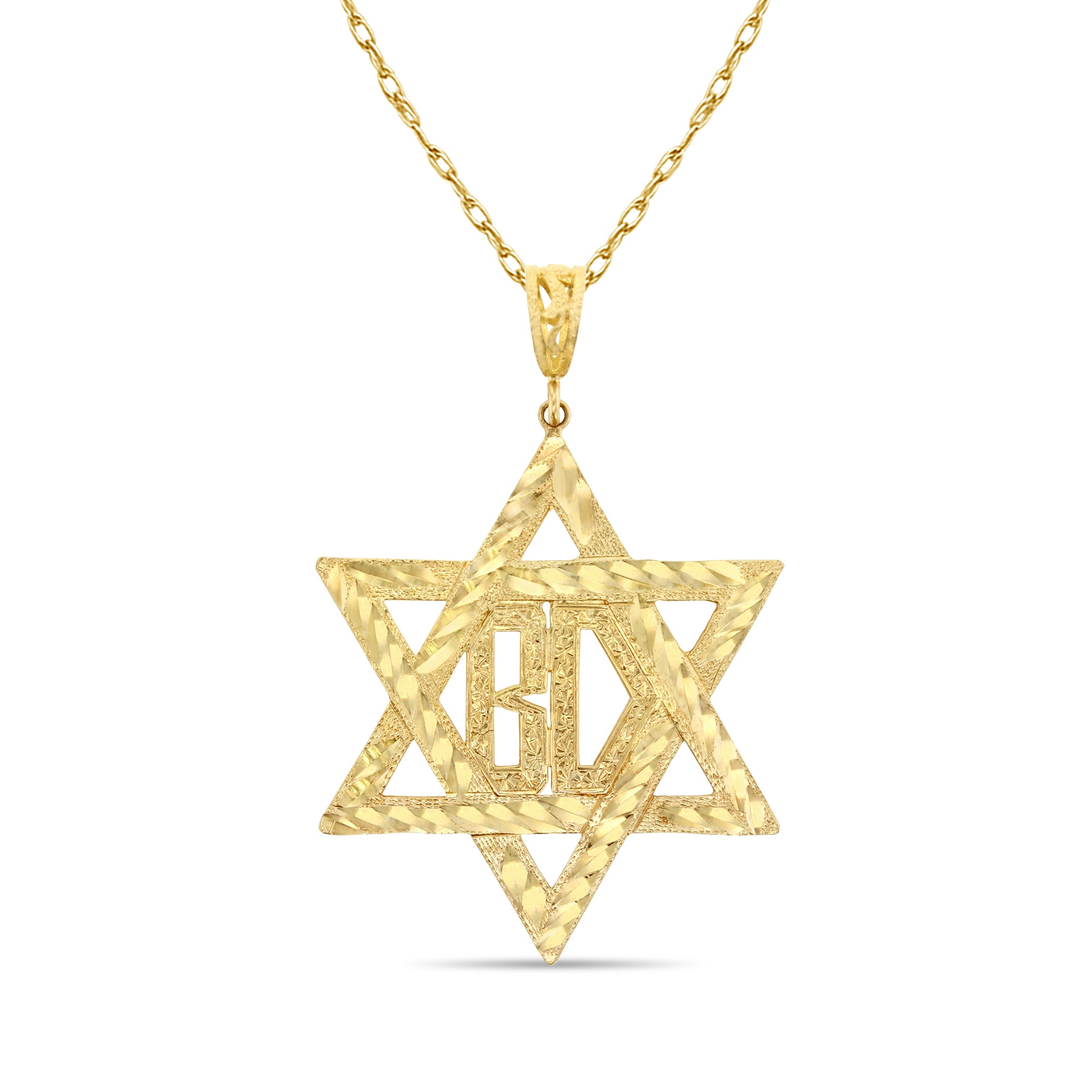 10K Yellow Gold Jewish Star Pendant with Diamond Cuts - Elegant Menorah Necklace for Hanukkah Gifts & Religious Jewelry Collection