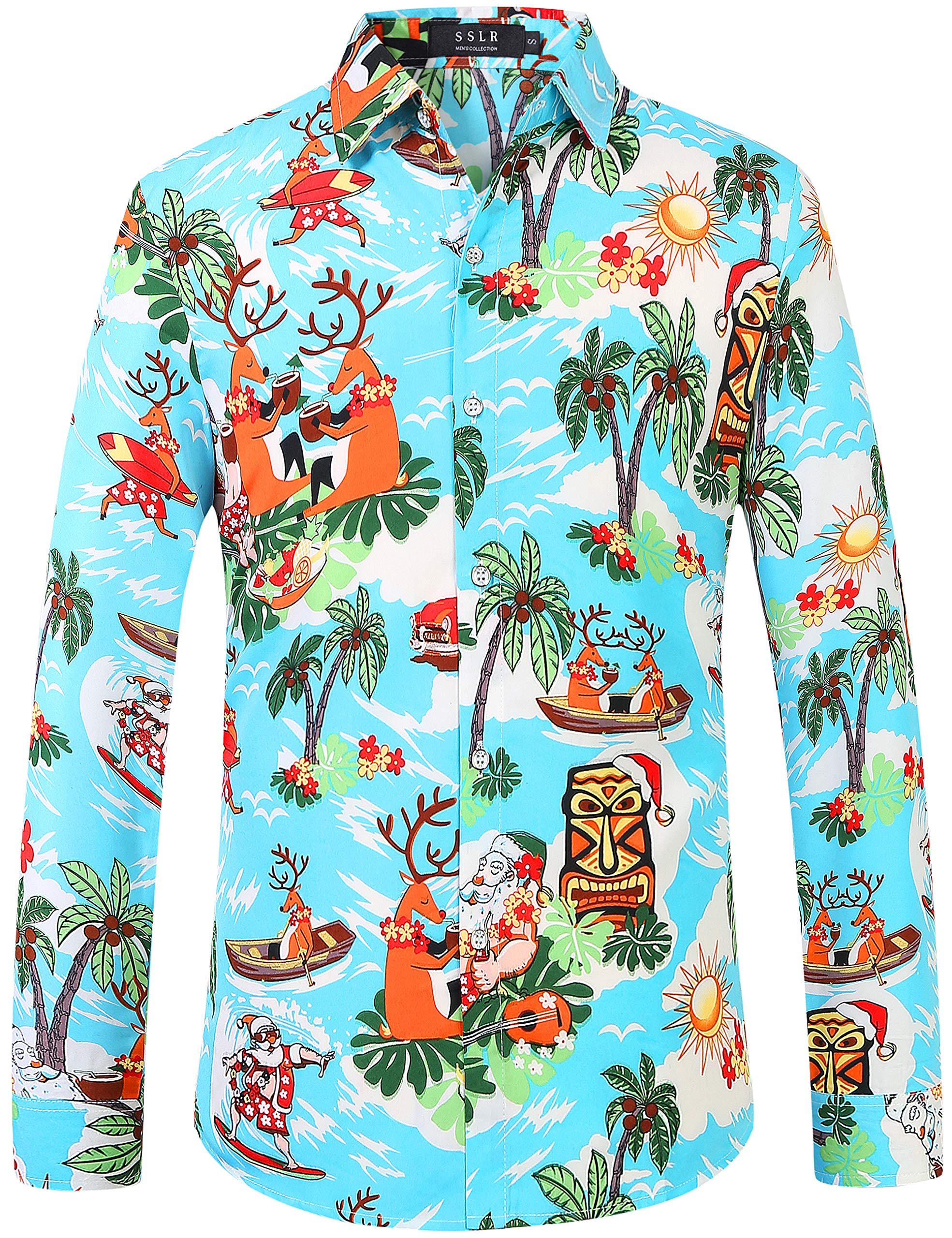 Funny Santa Claus Christmas Shirt for Men - Long Sleeve Button Down Holiday Party Shirt - Perfect for Office Parties, Family Gatherings & Ugly Sweater Contests