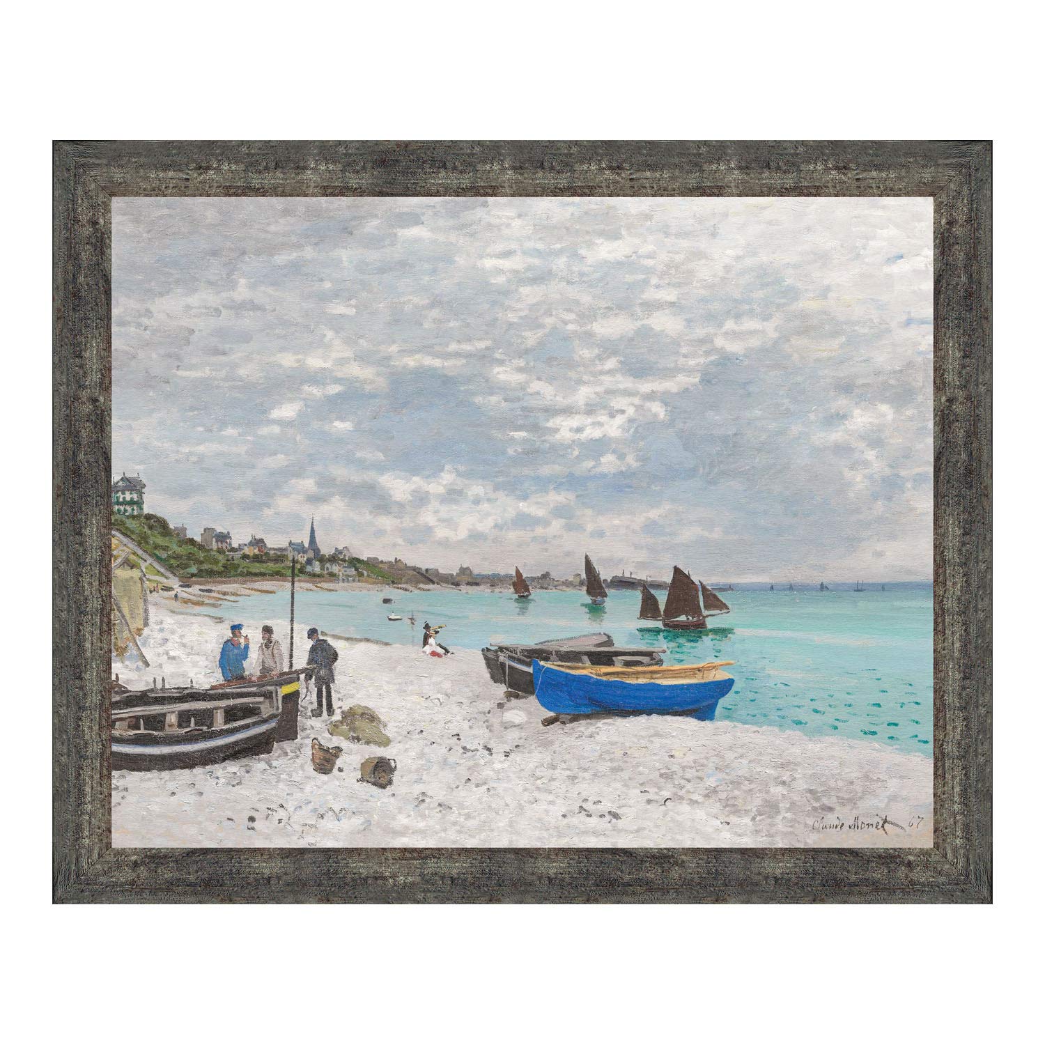 Claude Monet Framed Wall Art Print - Beach at Sainte-Adresse Coastal Home Décor, 11x14 Inches, Perfect for Living Room, Bedroom or Office Wall Decoration