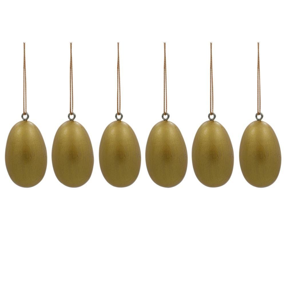 Set of 6 Wooden Flower Egg-Shaped Christmas Tree Ornaments - 1.5 Inch Handmade Holiday Decorations for Xmas Tree, Home, Gift Wrapping & Festive Party Decor