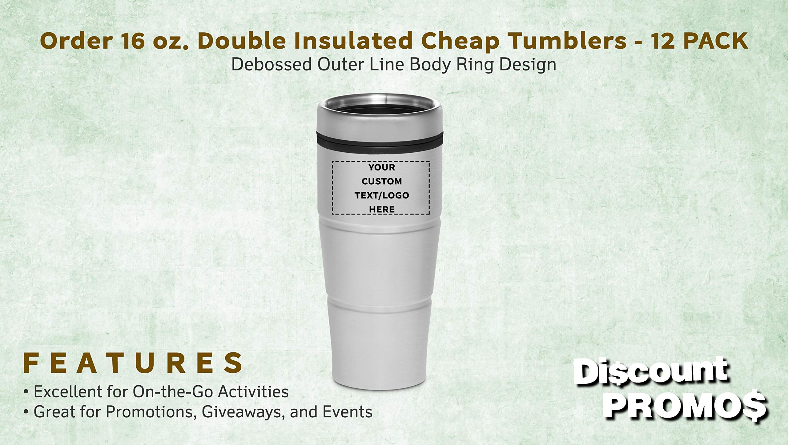 Custom Printed Double Insulated Stainless Steel Tumblers with Logo - Bulk Pack of 50 - Personalized Silver Drinkware for Home, Office, Camping & Travel - Keeps Beverages Hot/Cold for Hours