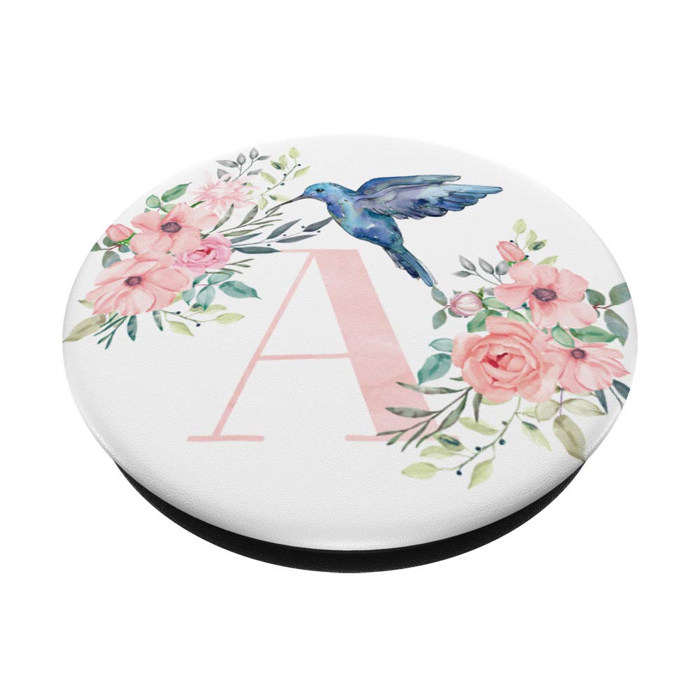 Blue Hummingbird & Pink Flowers Feeder - Letter A PopSockets Phone Grip & Stand for iPhone, Samsung, Tablets - Perfect for Bird Lovers, Outdoor Enthusiasts & Nature Decor