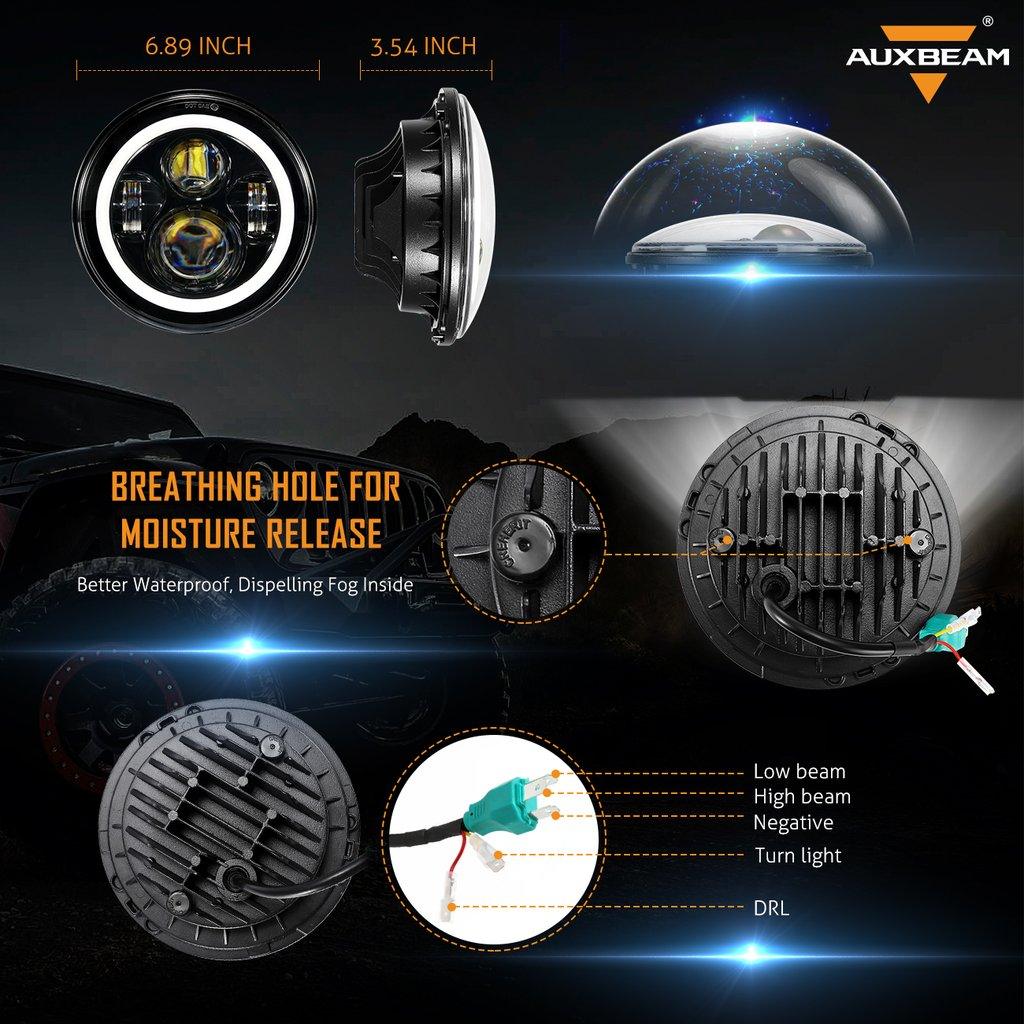 7'' LED Headlight with Halo Ring + 4'' LED Fog Light + LED Smoke Tail Light + Front Turn Signal & Side Marker Light Kit for Jeep Wrangler JK - Off-Road Adventure & Night Driving Upgrade