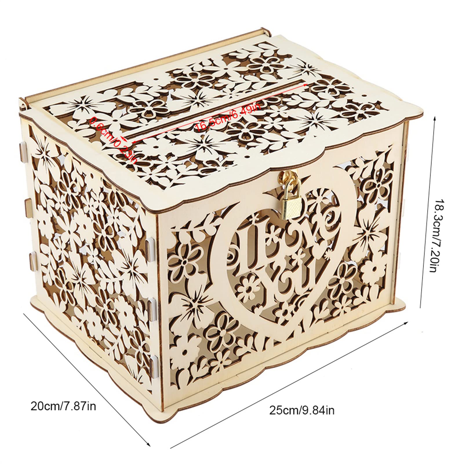 Rustic Wooden Wedding Card Box with Lock & Sign - 9.8x7.9x7.2 Inch Keepsake Gift Box for Wedding Reception, Anniversary & Bridal Shower - Perfect for Securing Cards, Cash Gifts & Wishes at Your Special Event