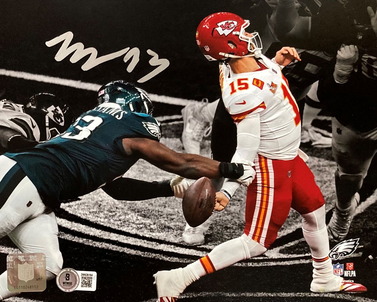 Milton Williams Signed 8x10 Philadelphia Eagles Super Bowl 59 Mahomes Strip Sack Autographed Photo - NFL Memorabilia, Collectible Sports Wall Art for Man Cave, Sports Bar, or Fan Room Decor