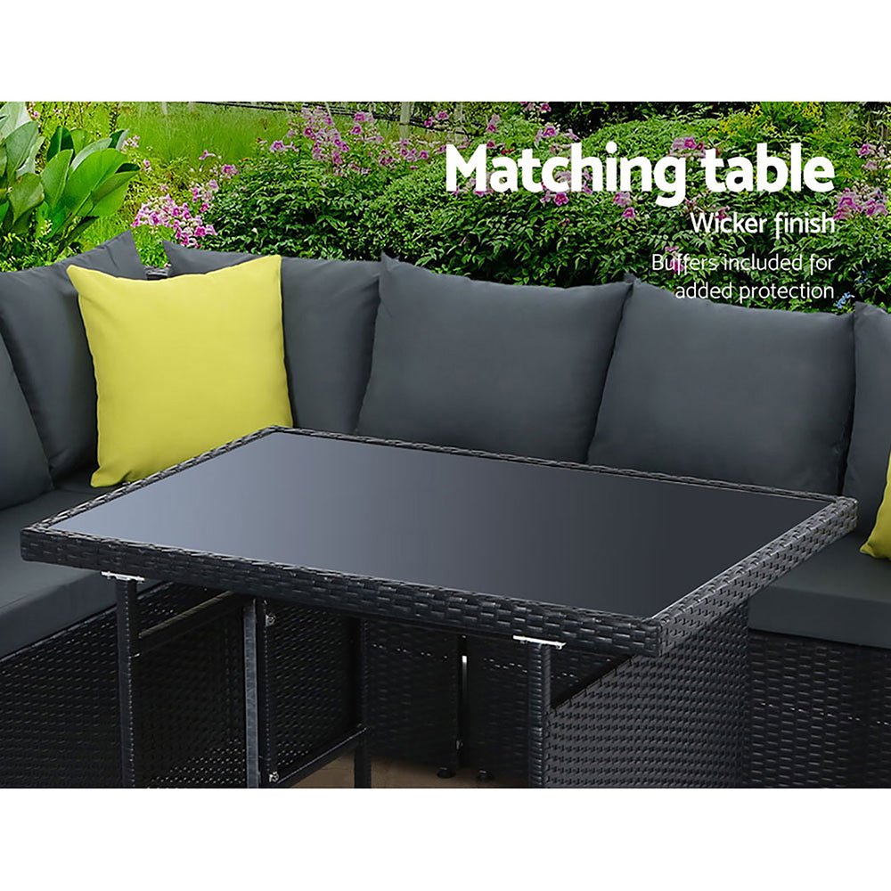 8-Piece Hamilton Outdoor Corner Dining Set with Black Frame & Gray Cushions - Perfect for Patio, Garden, and Backyard Entertaining